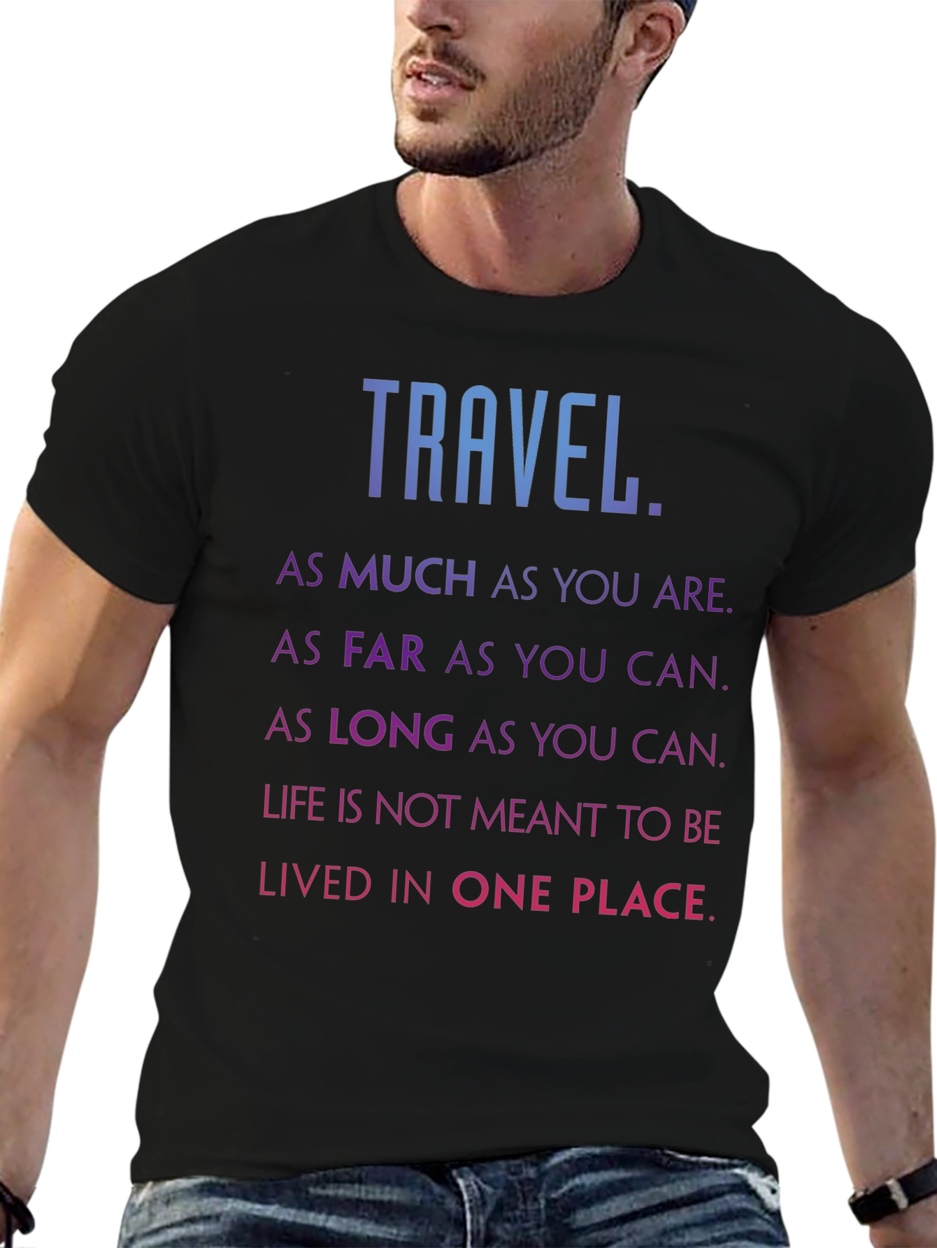 Travel Inspired Black Graphic Tee Shirt