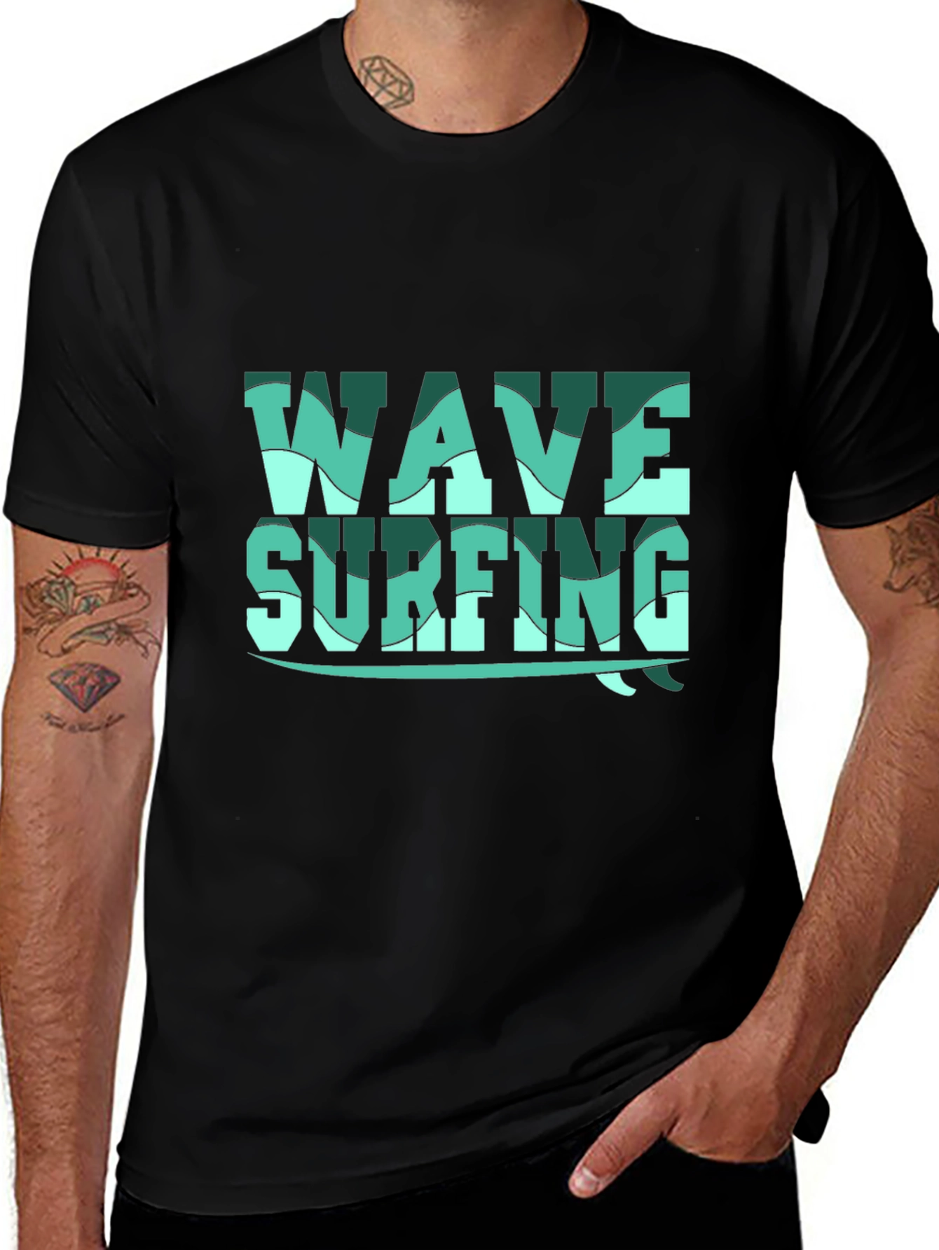 Wave Surfing Graphic Tee - Black