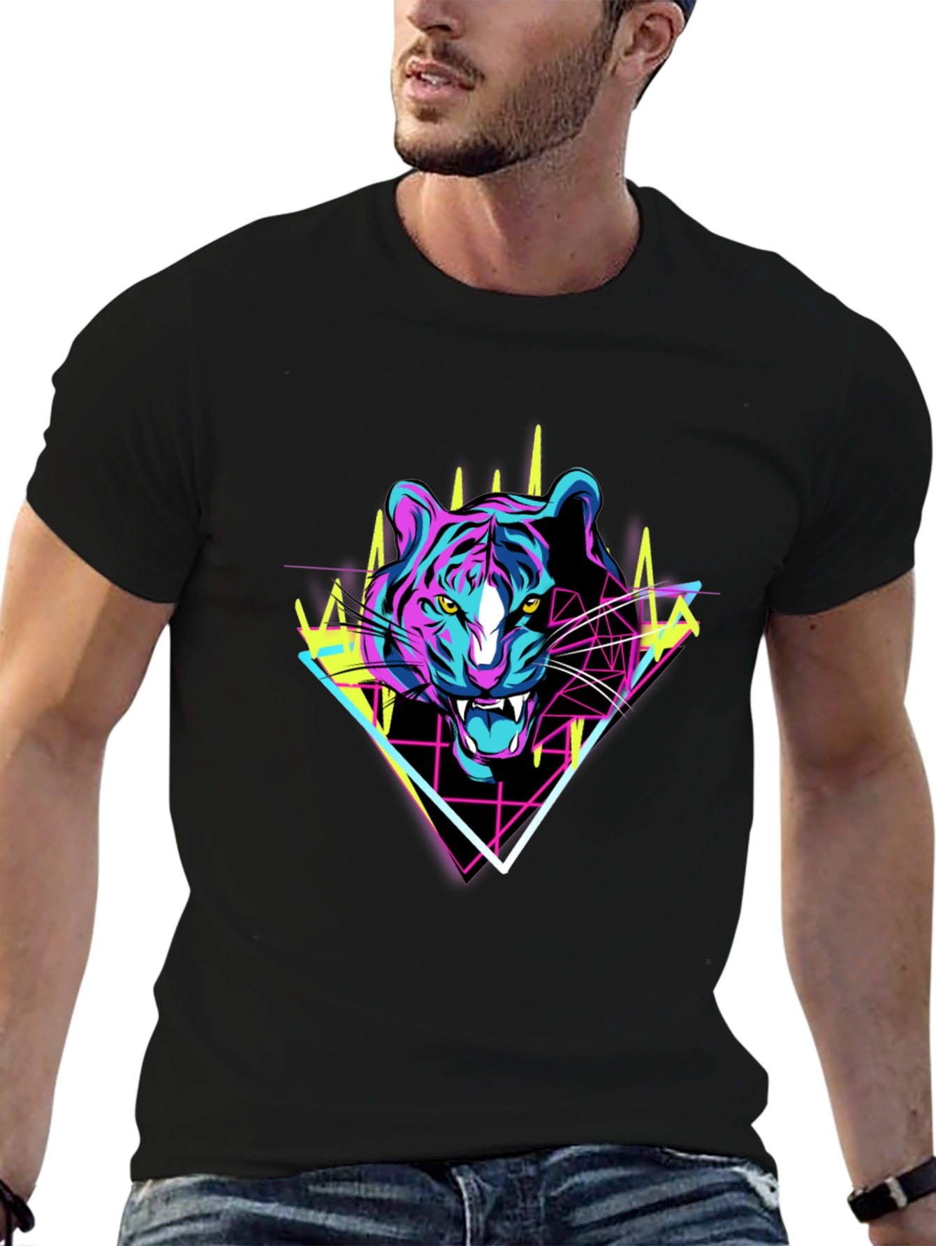 Retro Tiger Graphic Tee - Black