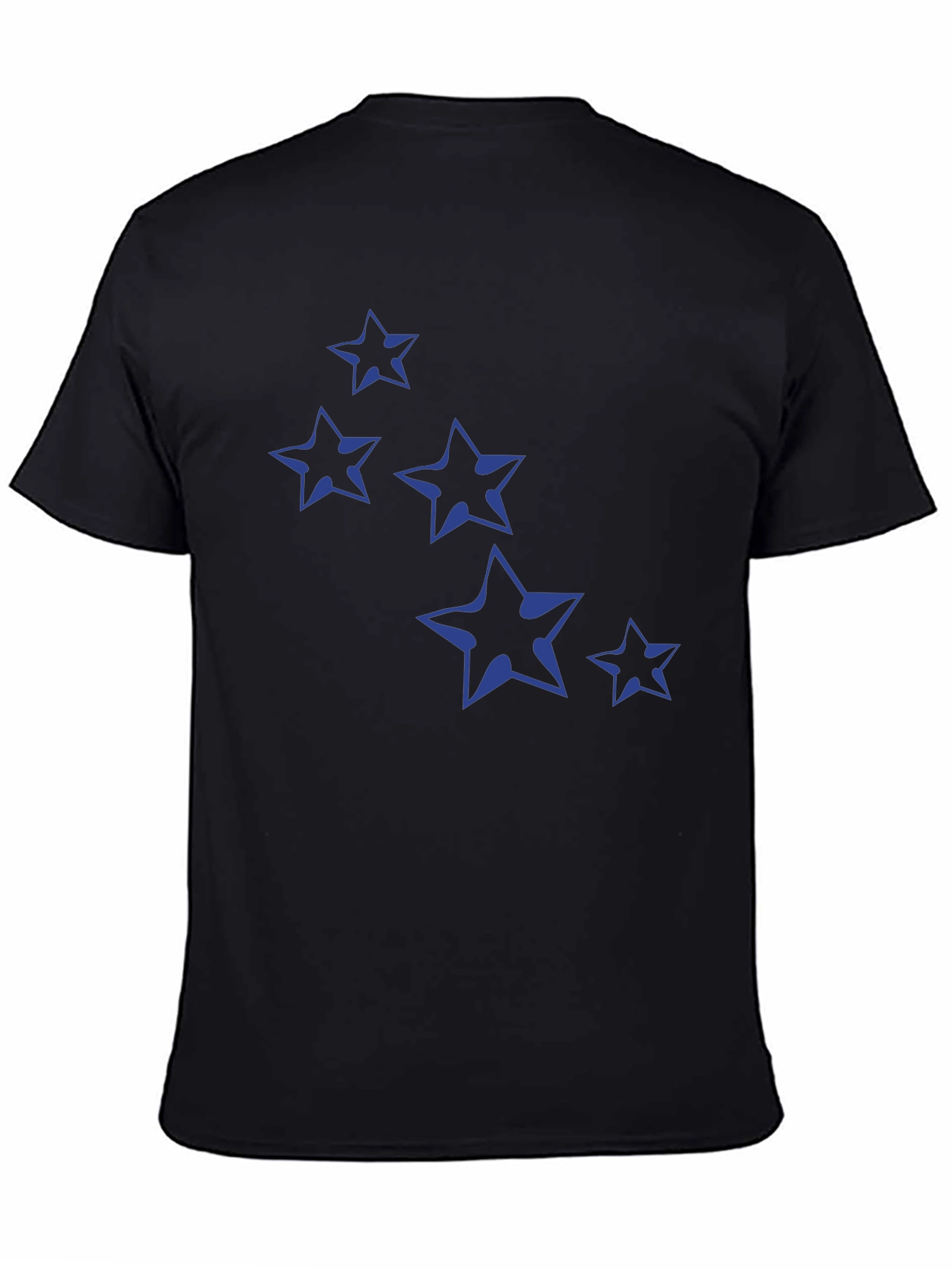 Navy Star Print Black Cotton T-Shirt