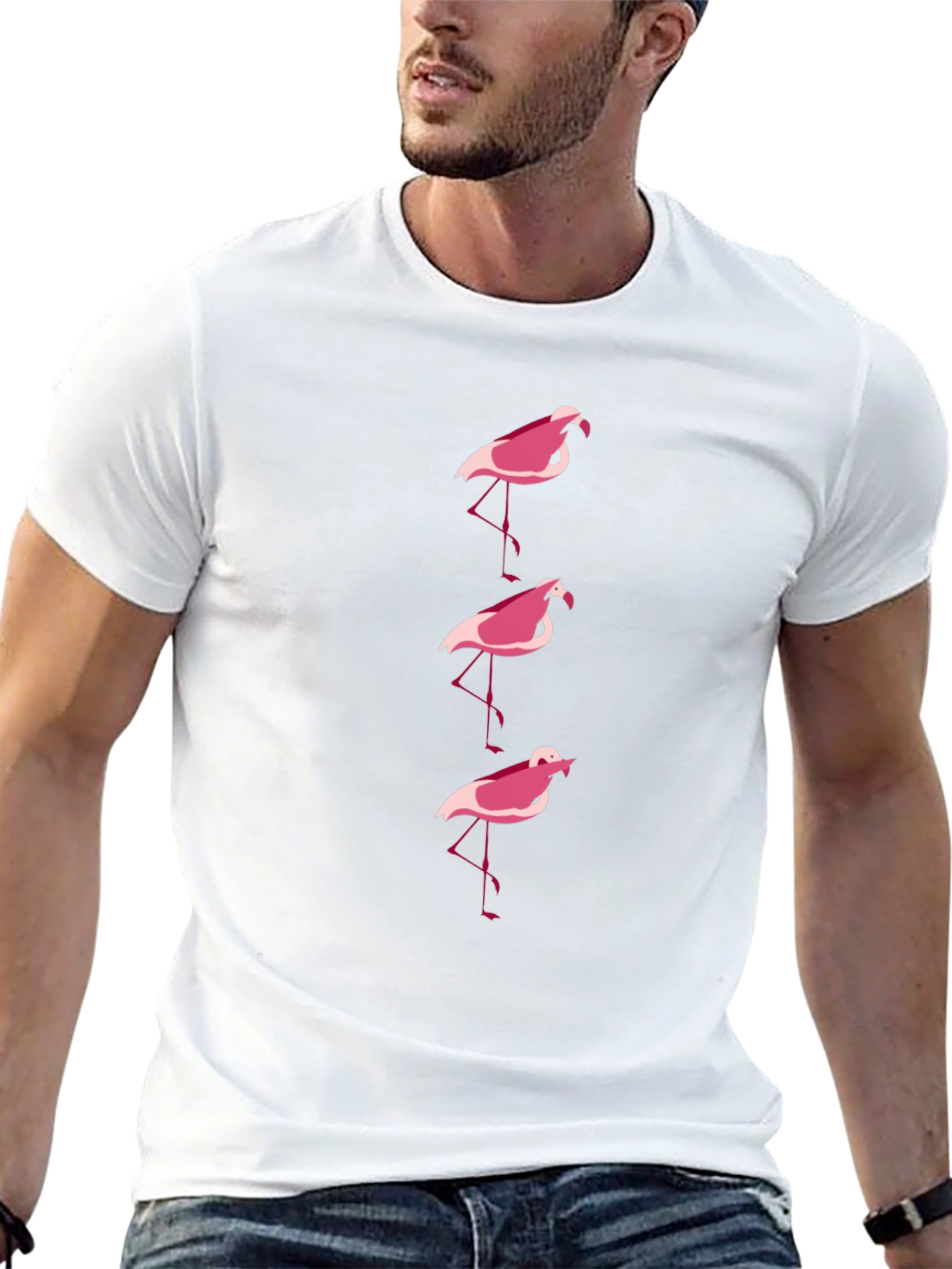 Pink Flamingo Graphic Tee - Black Cotton Casual Shirt