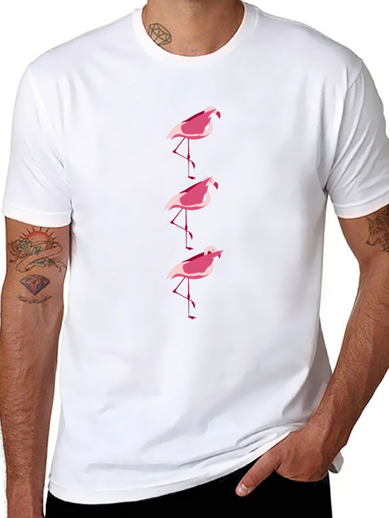 Pink Flamingo Graphic Tee - Black Cotton Casual Shirt