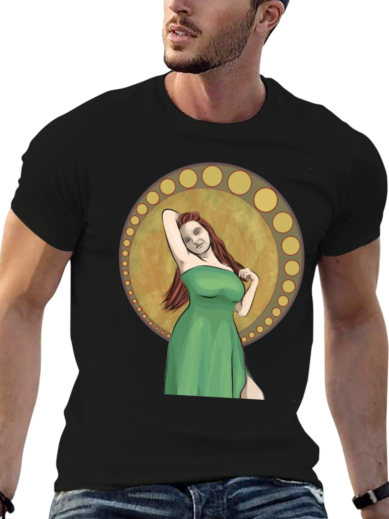 Woman in Green Dress Graphic T-Shirt
