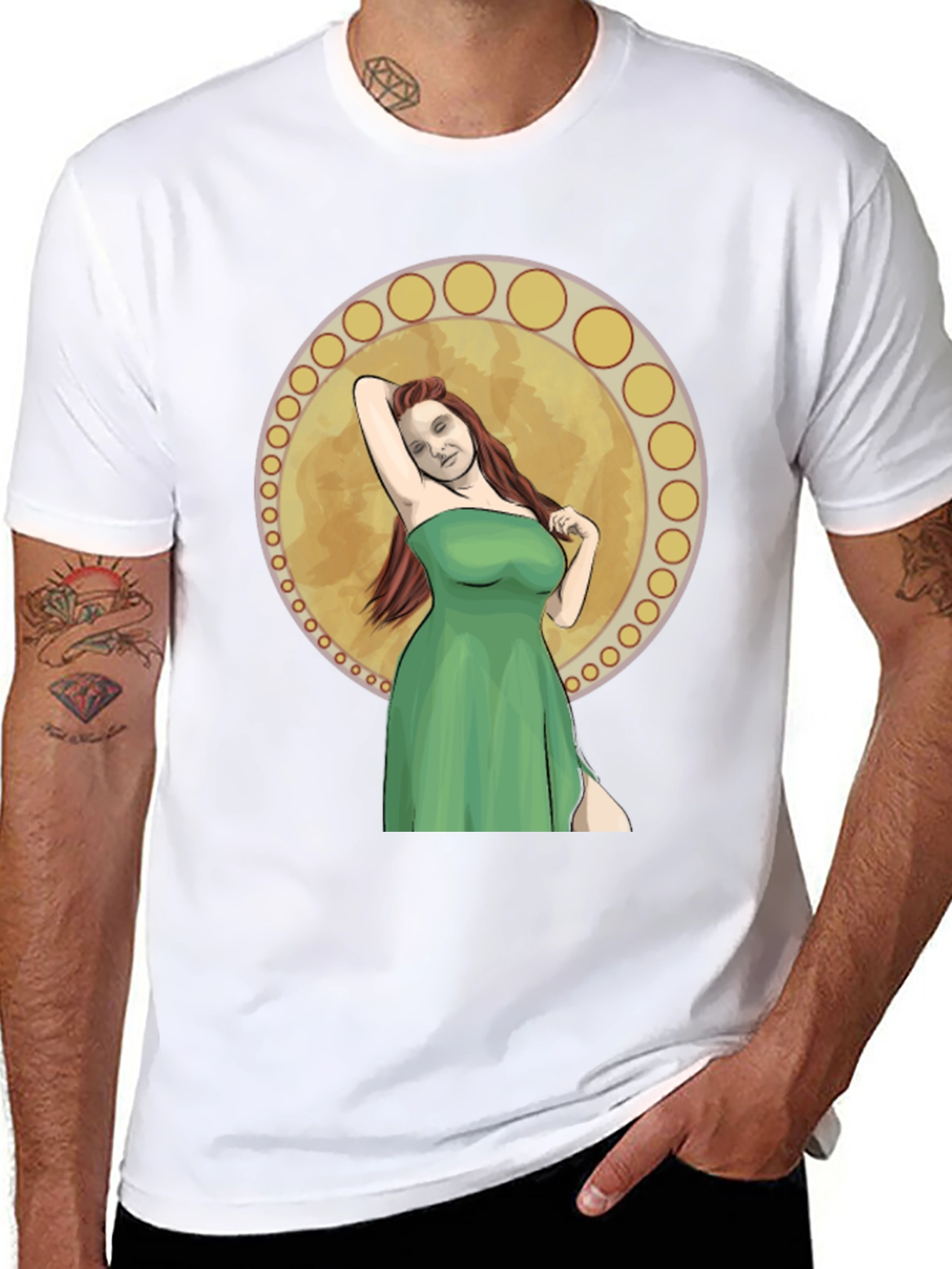 Woman in Green Dress Graphic T-Shirt