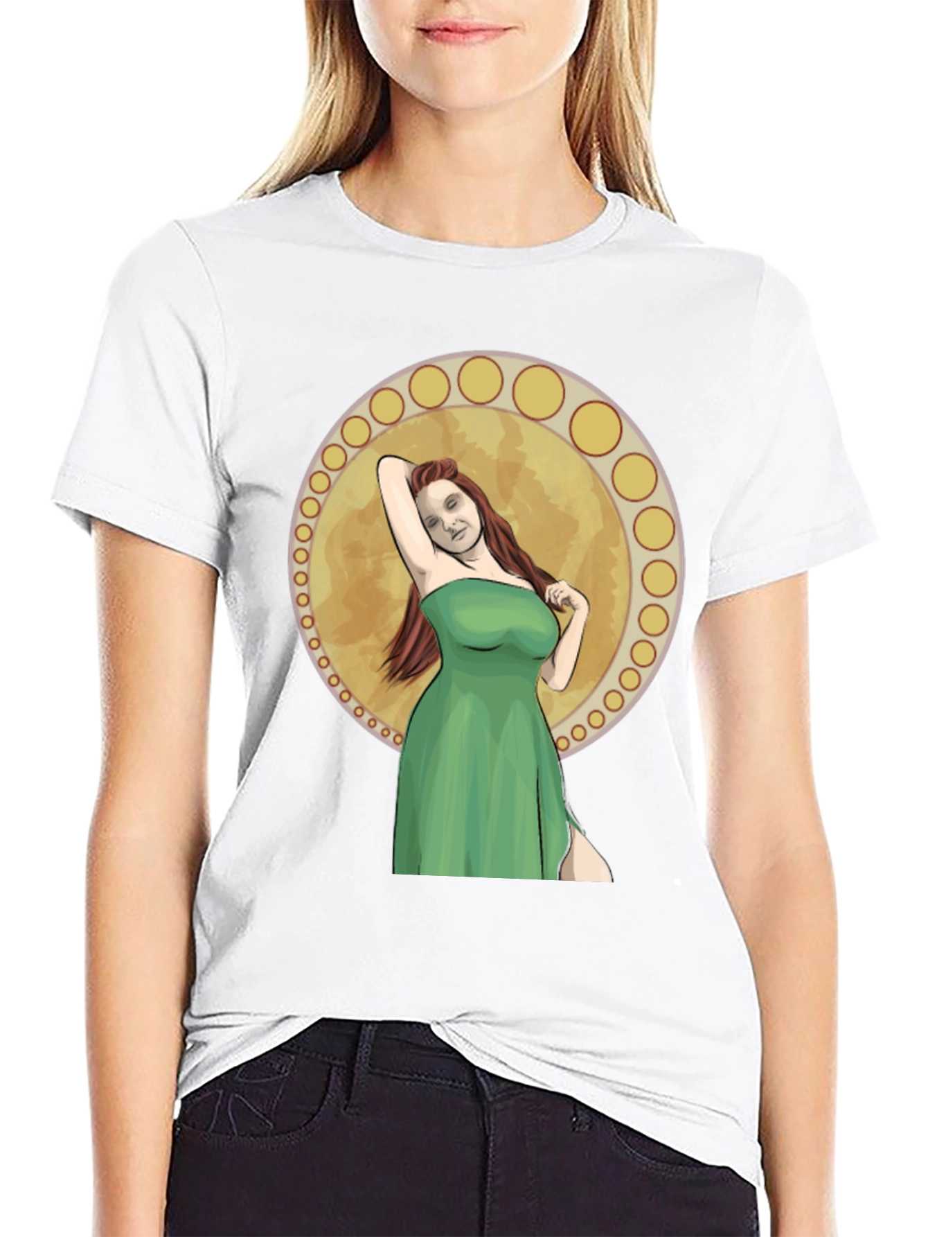 Woman in Green Dress Graphic T-Shirt