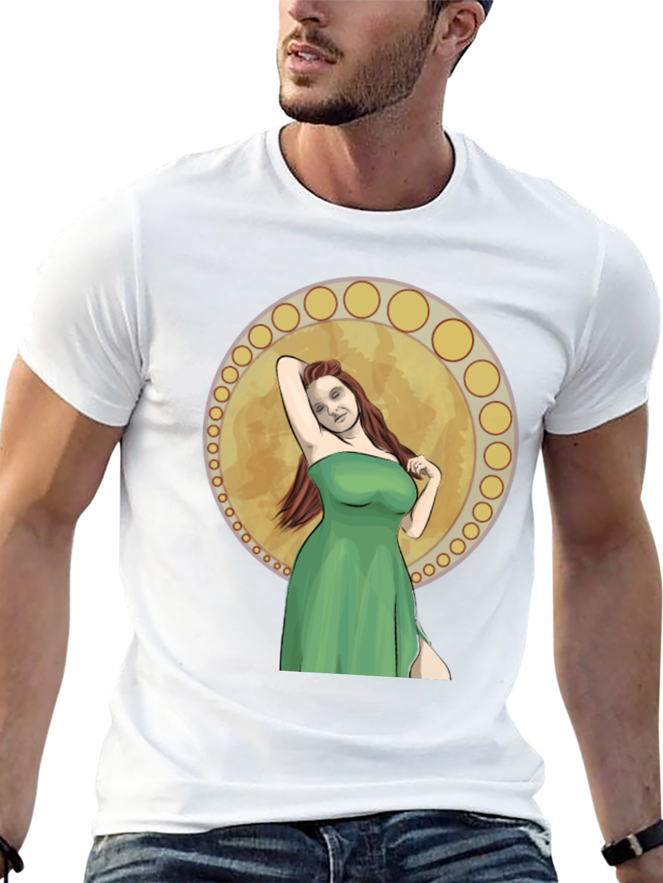Woman in Green Dress Graphic T-Shirt