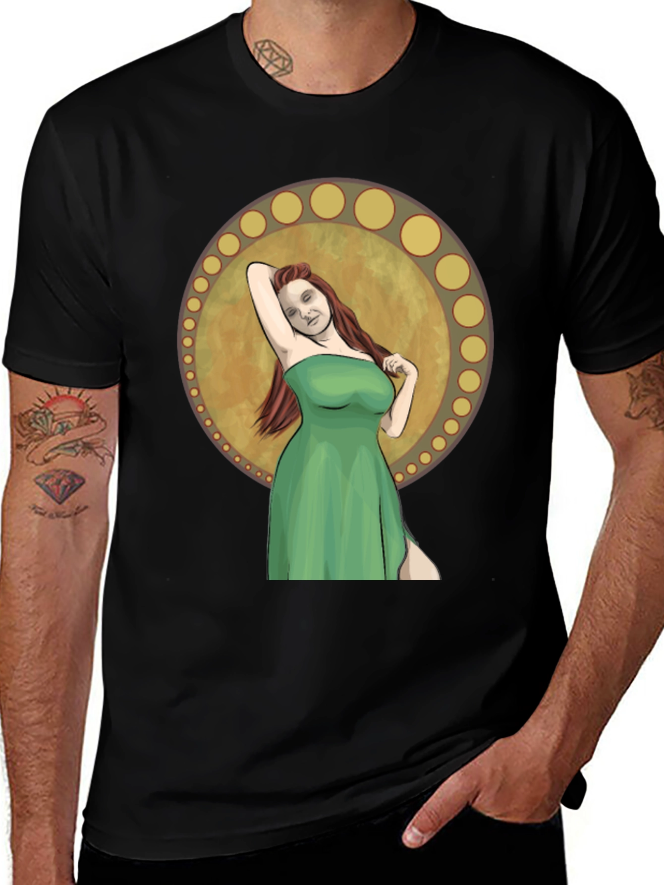 Woman in Green Dress Graphic T-Shirt