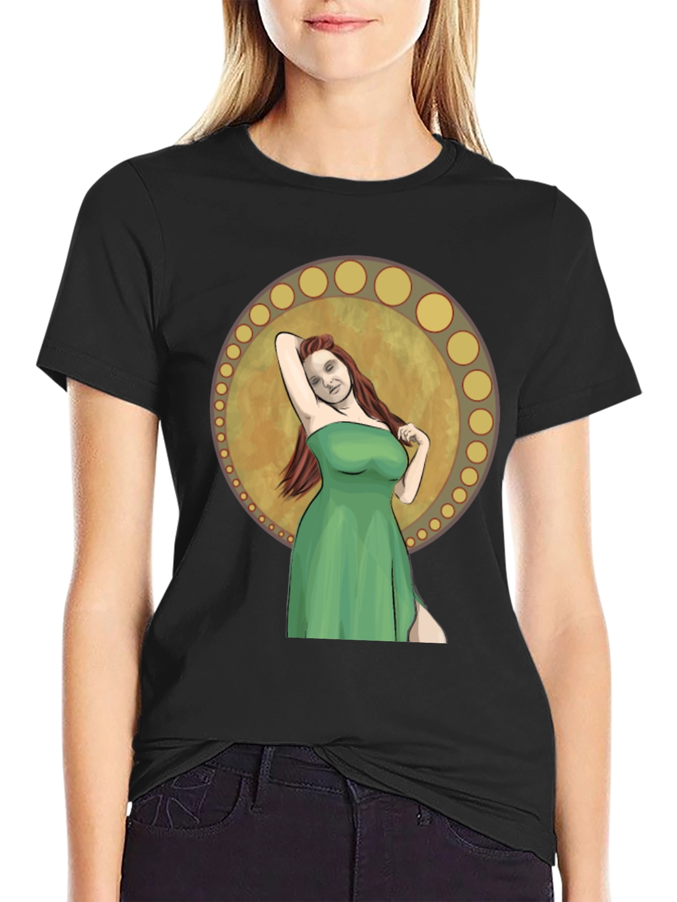 Woman in Green Dress Graphic T-Shirt