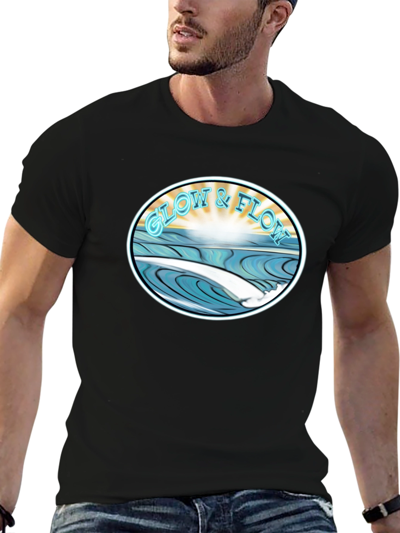 Glow & Flow Graphic T-Shirt - Black Cotton Tee