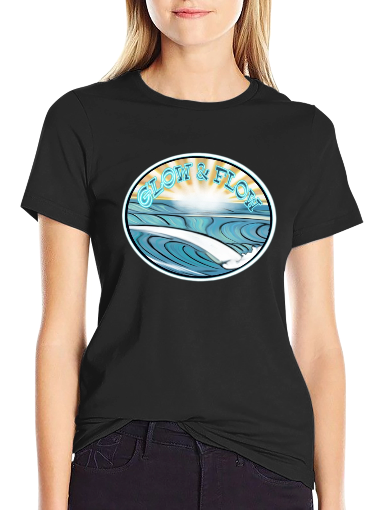 Glow & Flow Graphic T-Shirt - Black Cotton Tee