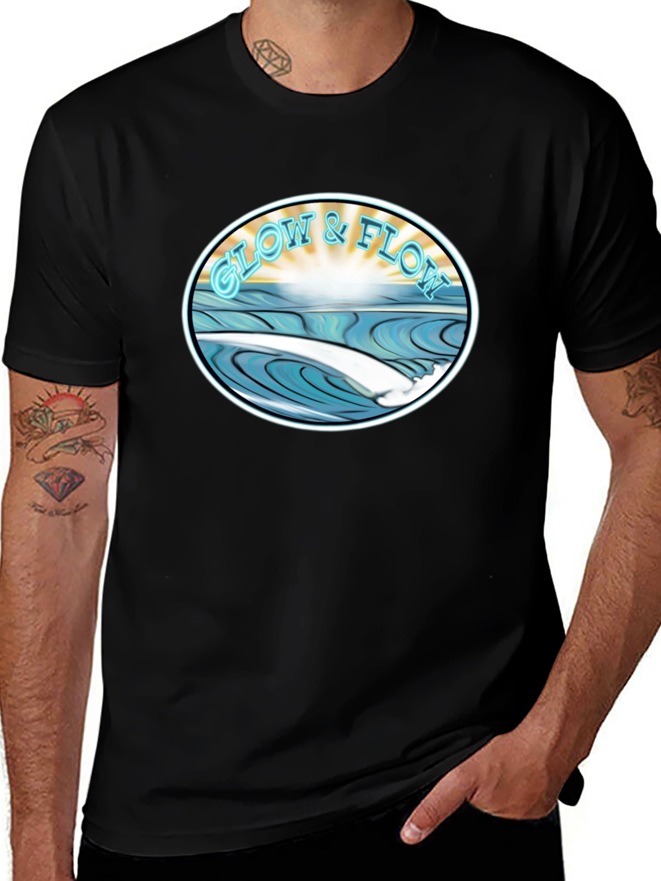 Glow & Flow Graphic T-Shirt - Black Cotton Tee
