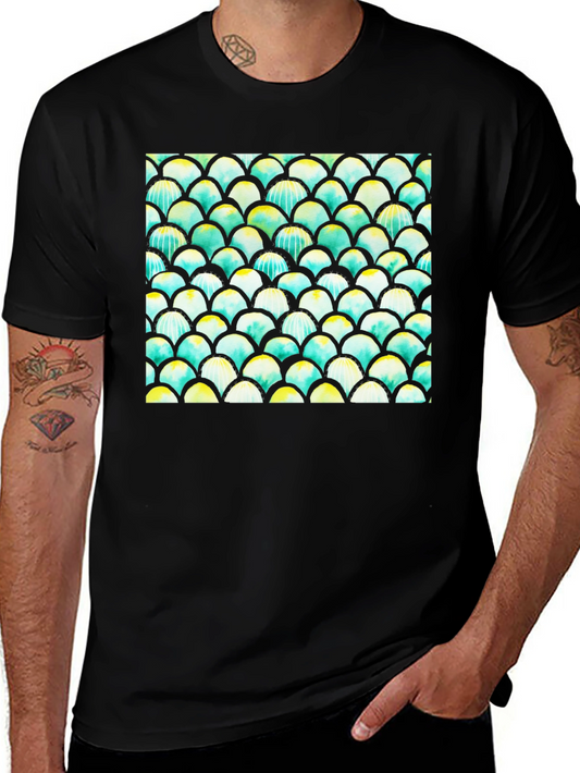 Mens Black T-Shirt with Colorful Fish Scale Design