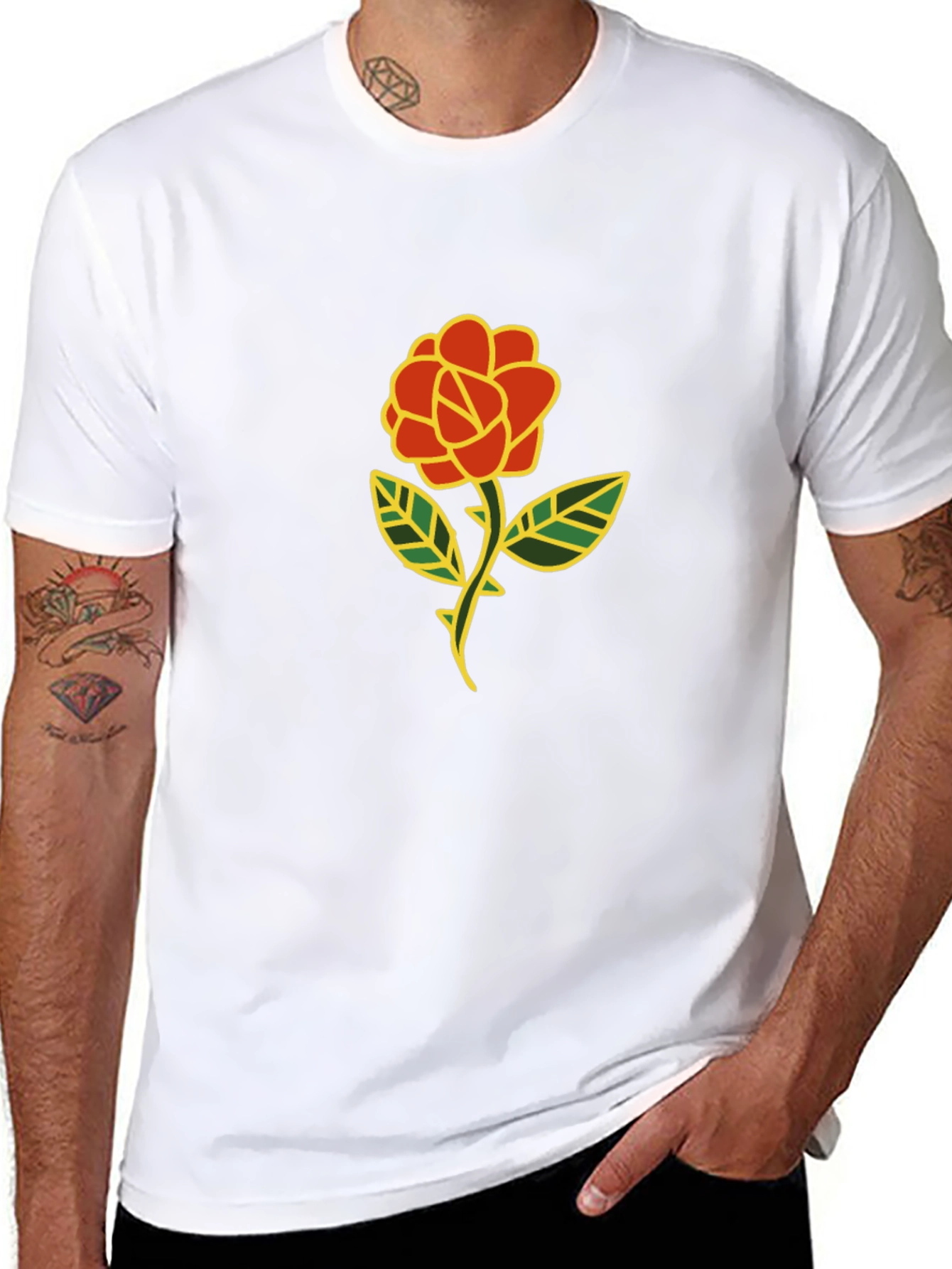 Black T-Shirt with Rose Graphic