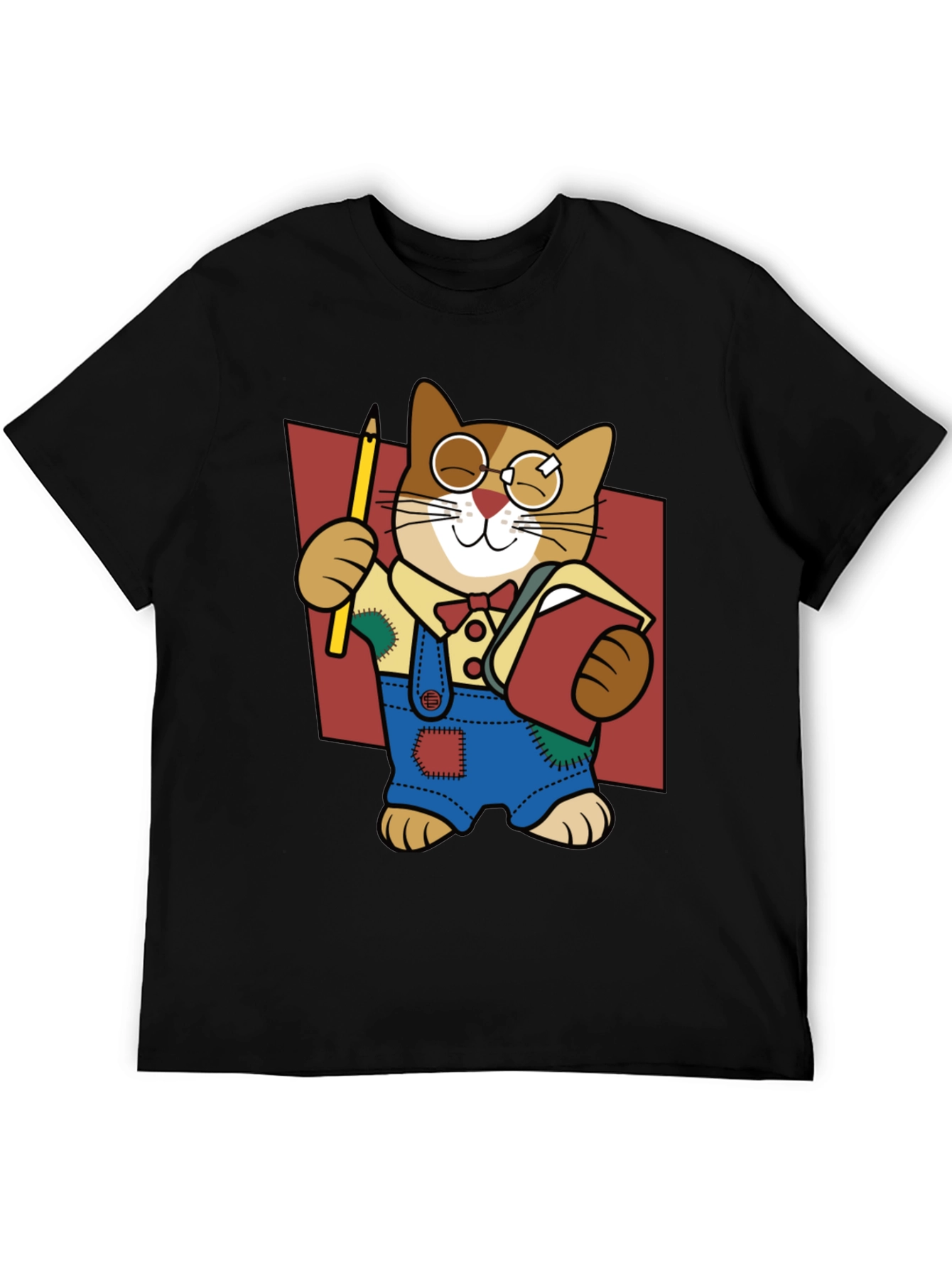 Quirky Cartoon Cat Graphic Tee - Black