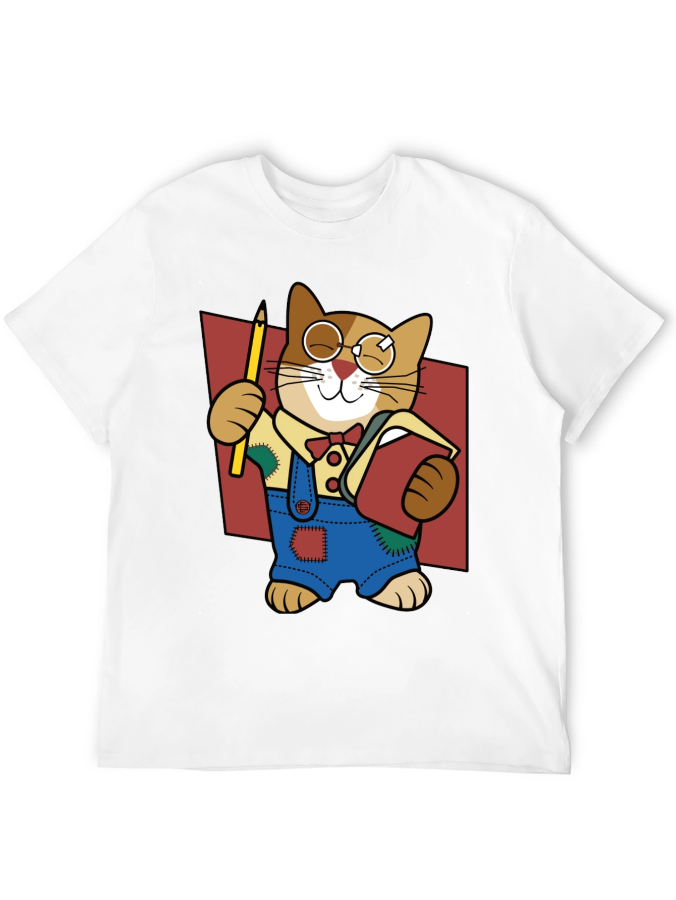 Quirky Cartoon Cat Graphic Tee - Black