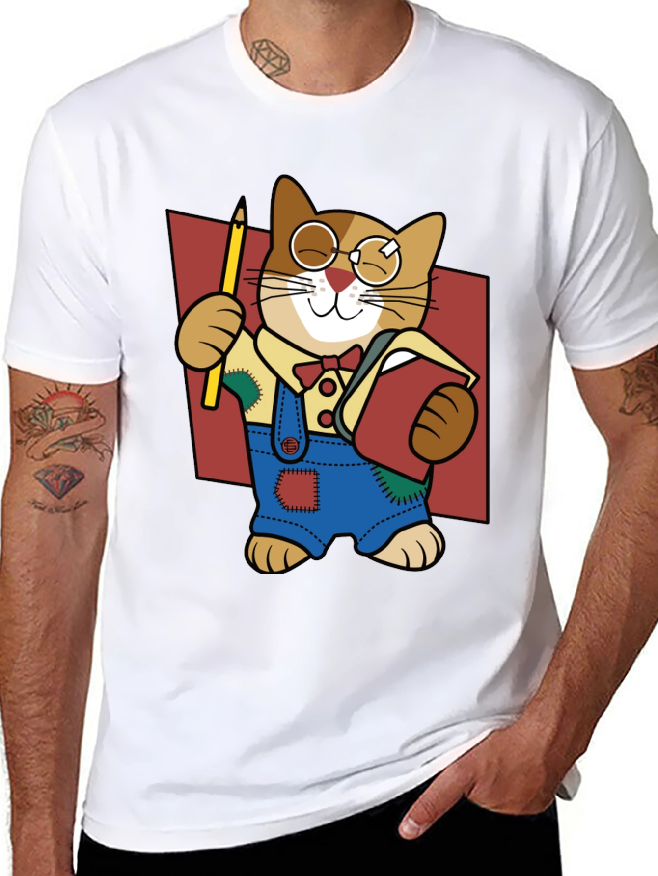 Quirky Cartoon Cat Graphic Tee - Black