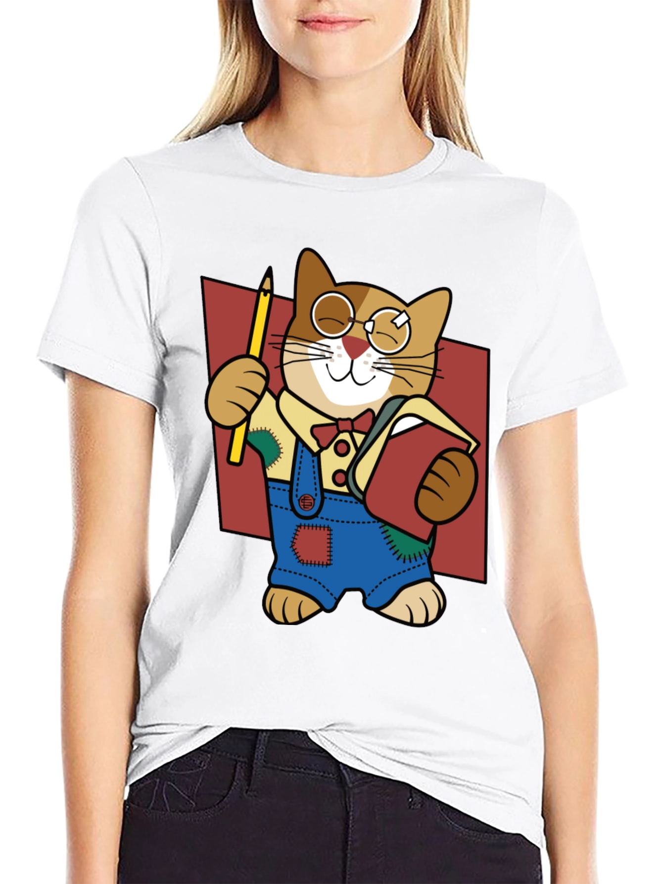 Quirky Cartoon Cat Graphic Tee - Black