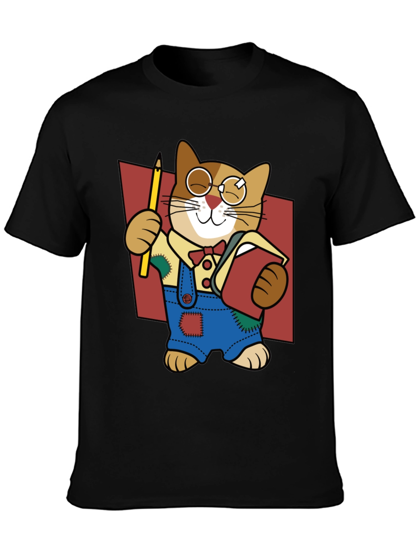 Quirky Cartoon Cat Graphic Tee - Black