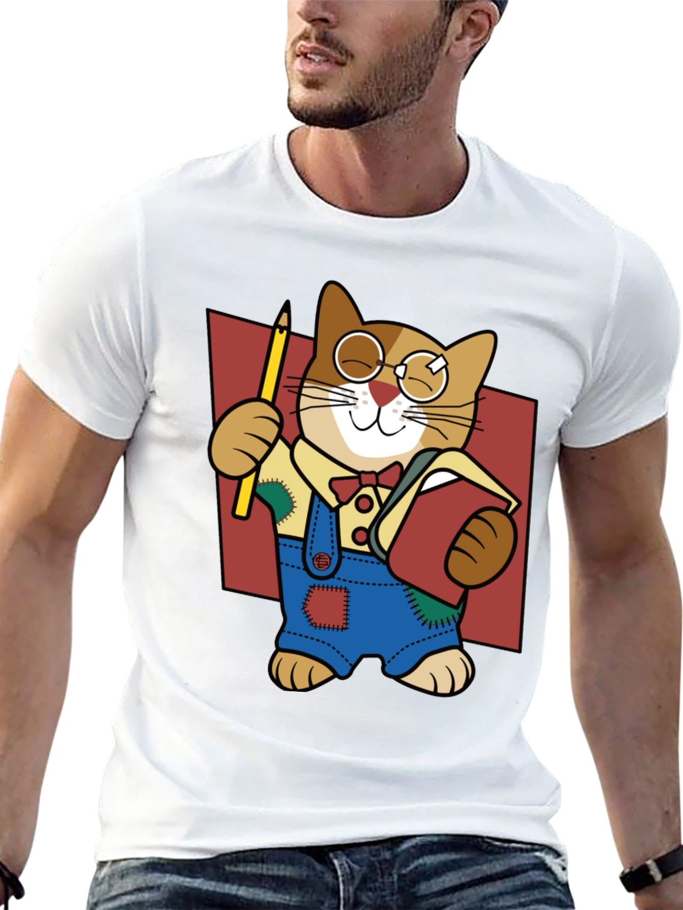 Quirky Cartoon Cat Graphic Tee - Black
