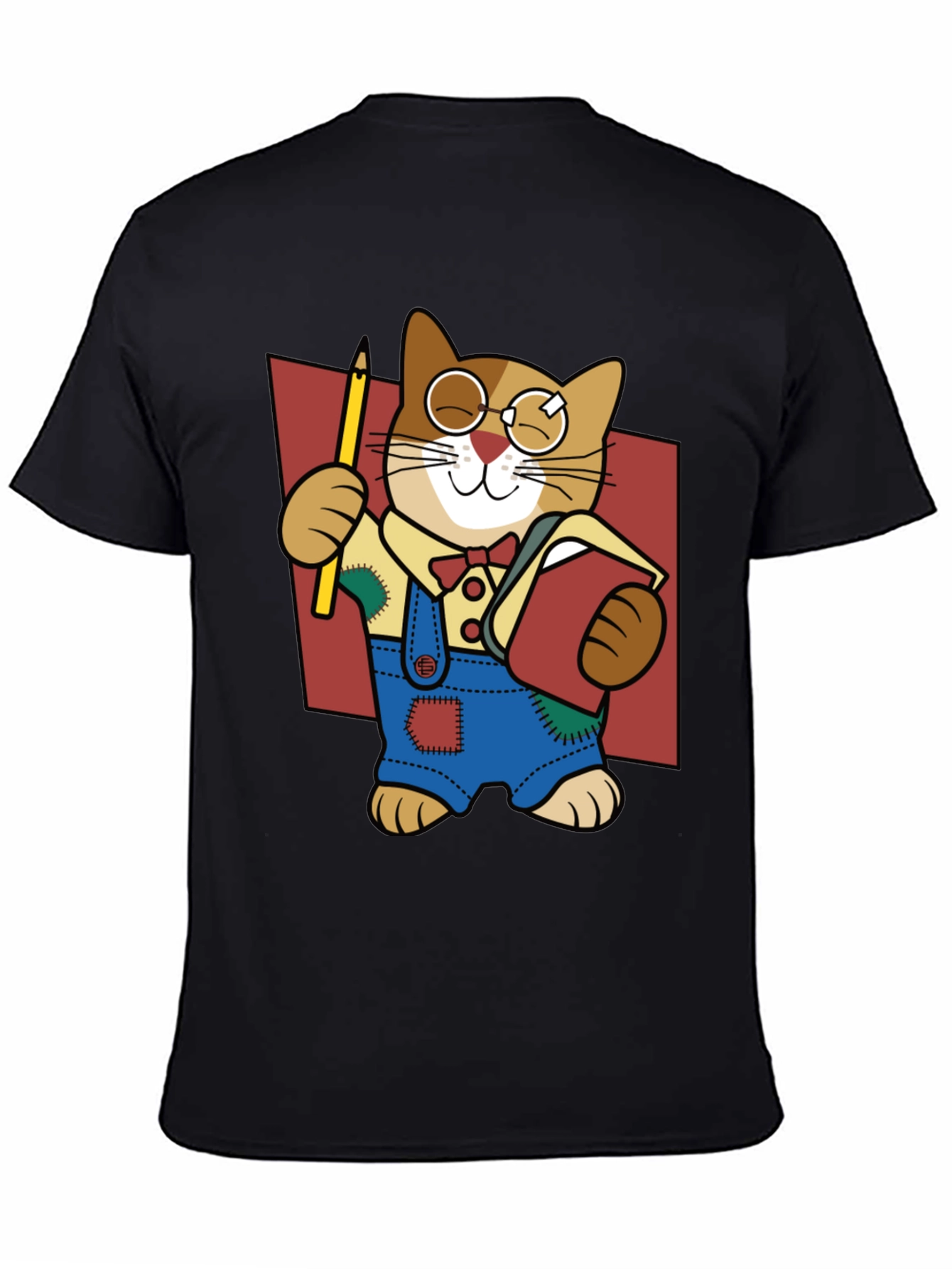 Quirky Cartoon Cat Graphic Tee - Black