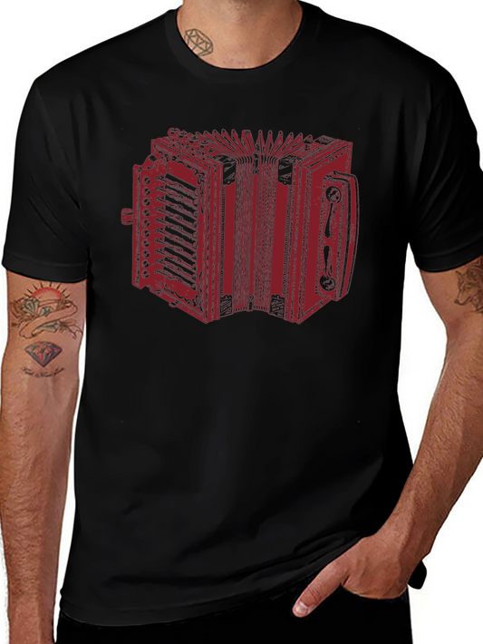 Accordion Graphic Tee - Black Cotton Musician T-Shirt