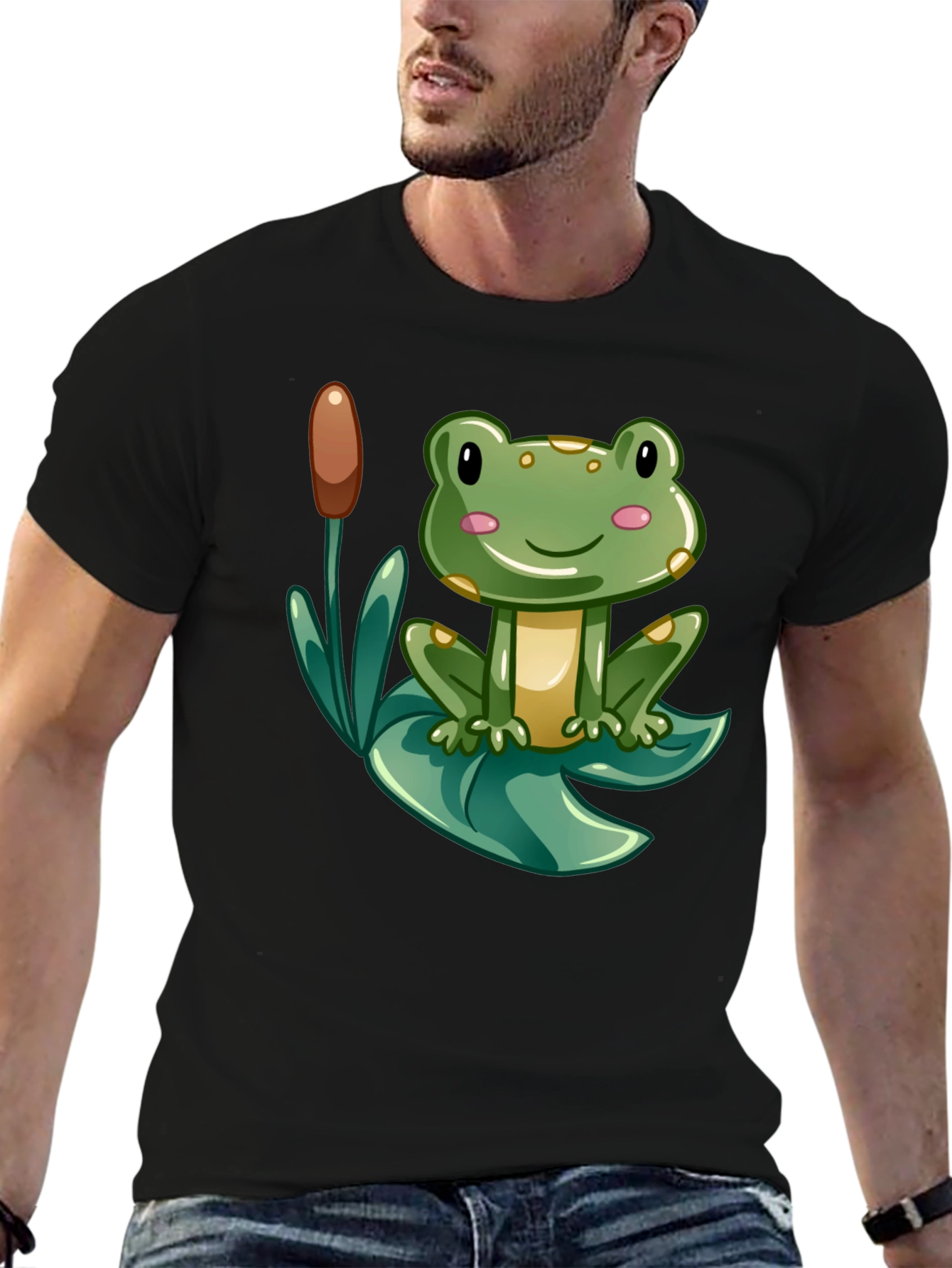 Cute Frog Graphic Tee - Mens Black T-Shirt