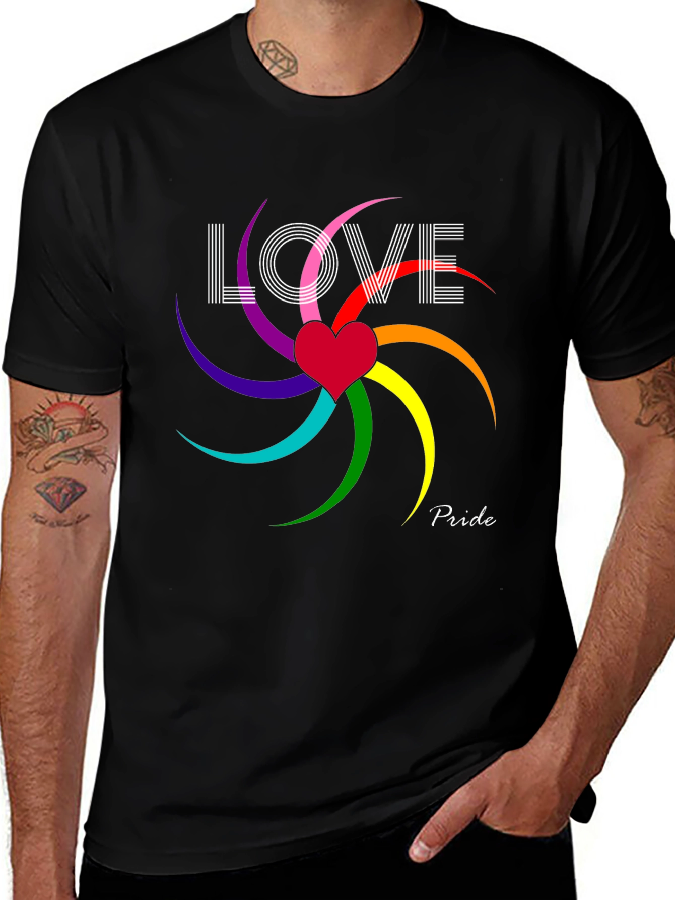 Love & Pride T-Shirt - Rainbow Heart Graphic Tee