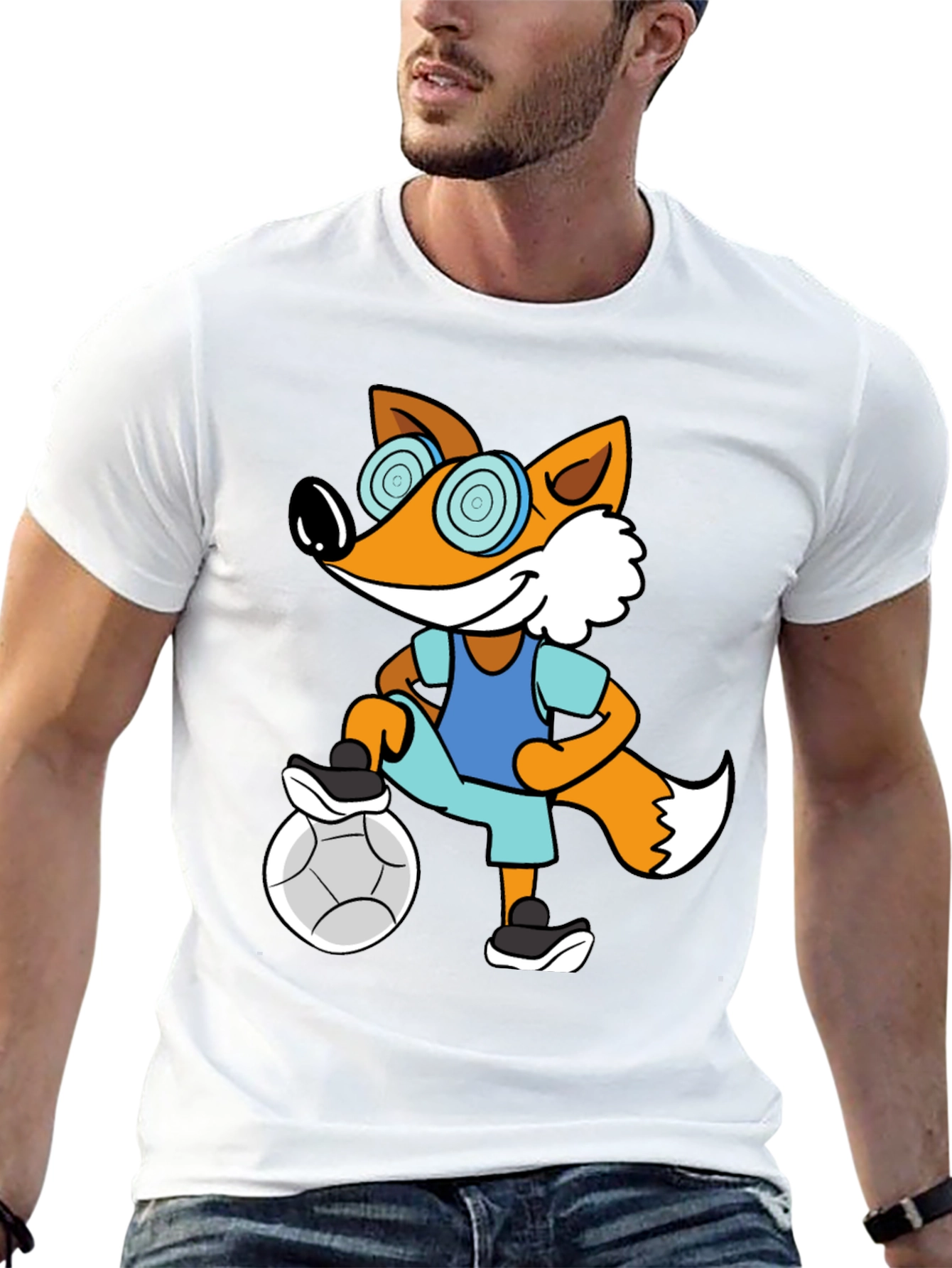 Funny Fox Soccer T-Shirt - Cartoon Animal Tee