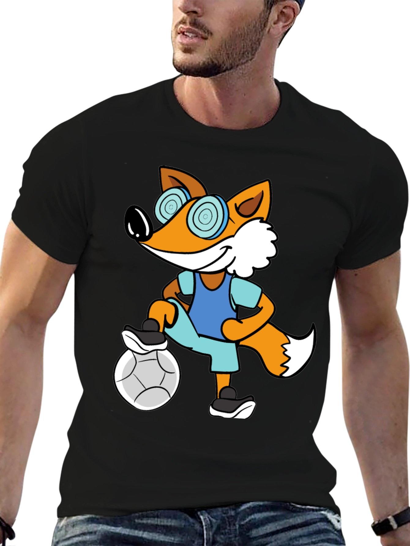 Funny Fox Soccer T-Shirt - Cartoon Animal Tee