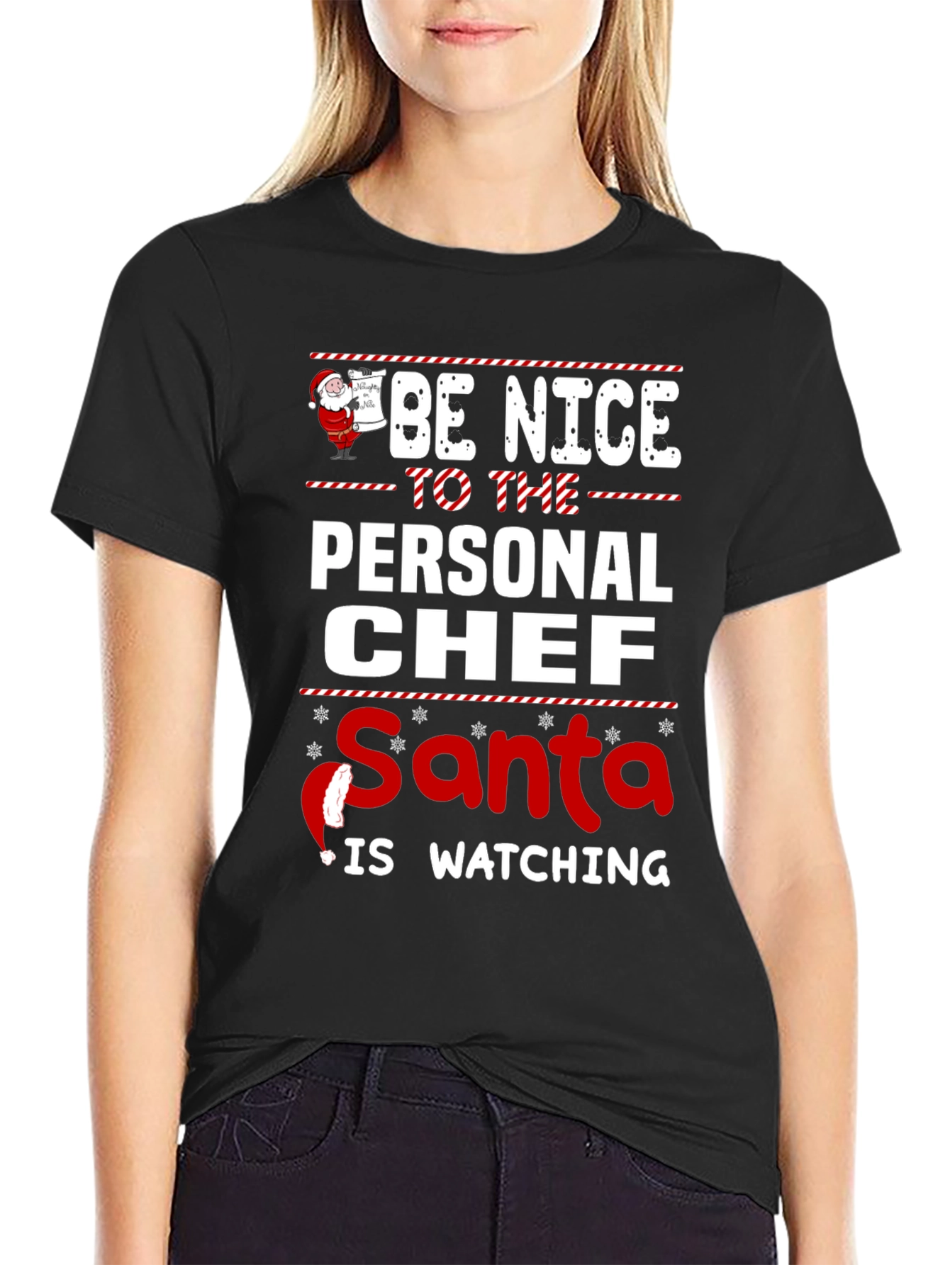 Funny Personal Chef Santa Watching Christmas T-Shirt