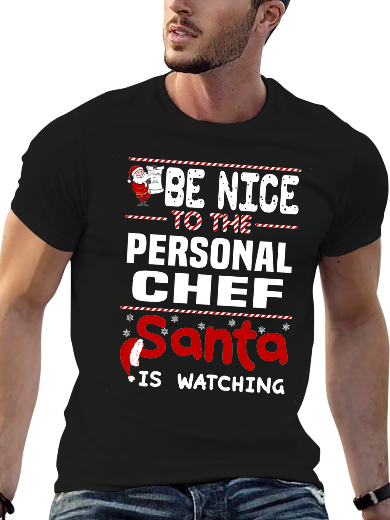 Funny Personal Chef Santa Watching Christmas T-Shirt