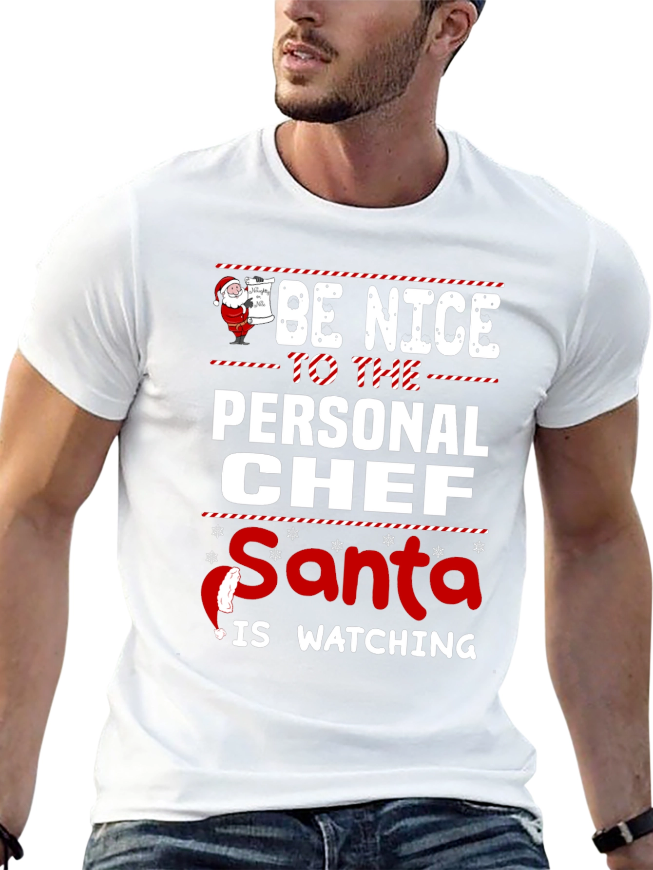 Funny Personal Chef Santa Watching Christmas T-Shirt