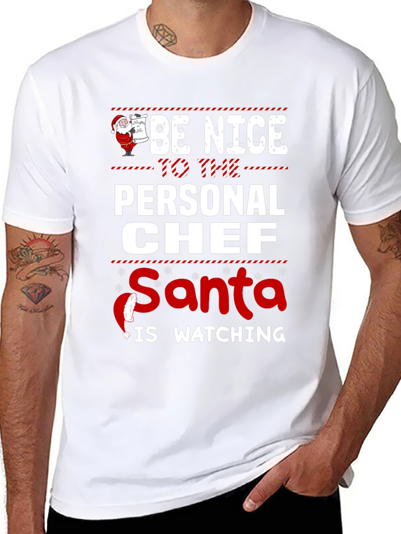 Funny Personal Chef Santa Watching Christmas T-Shirt