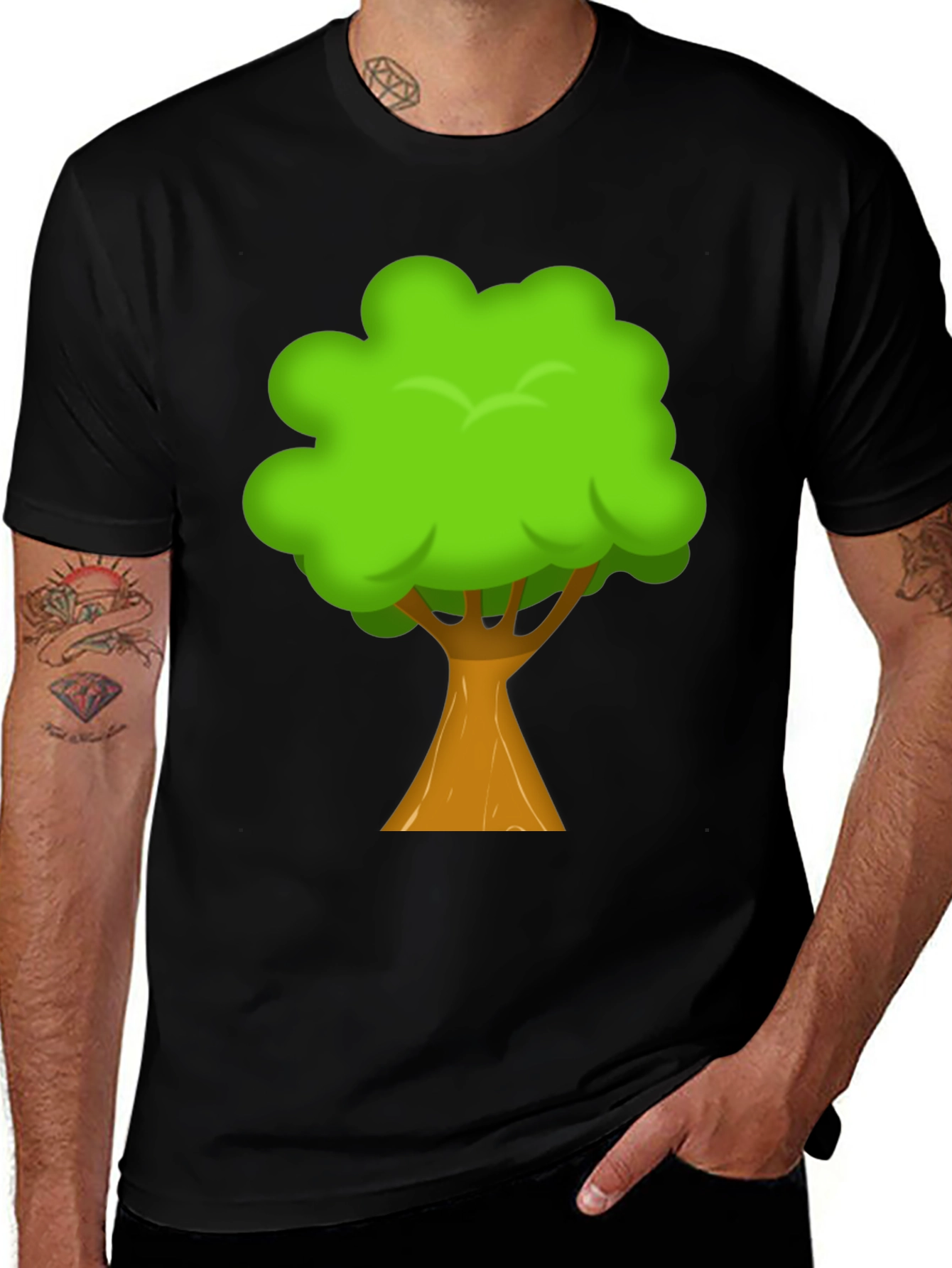 Cartoon Tree Graphic Print Black T-Shirt