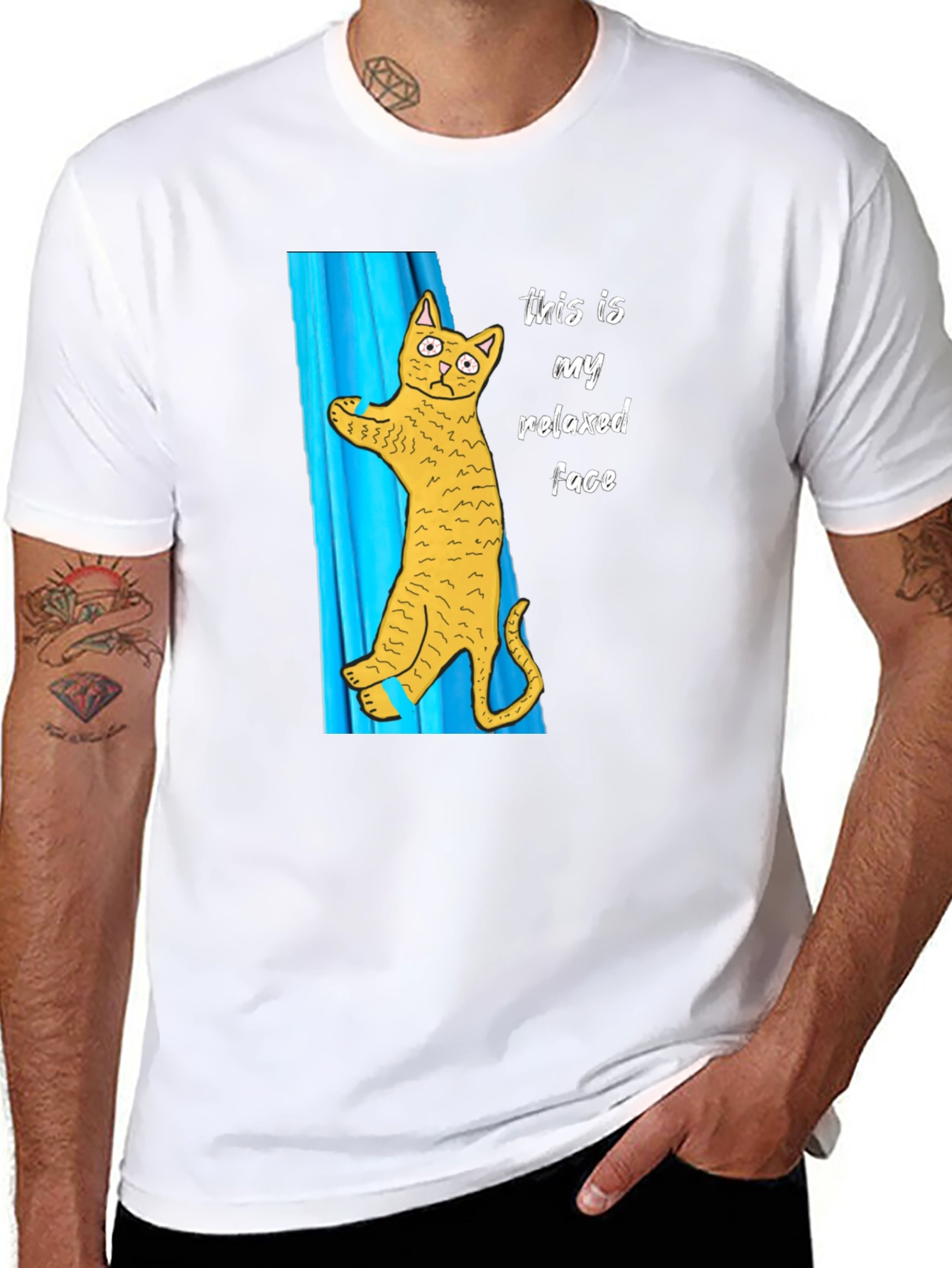 Relaxed Cat Face Graphic T-Shirt