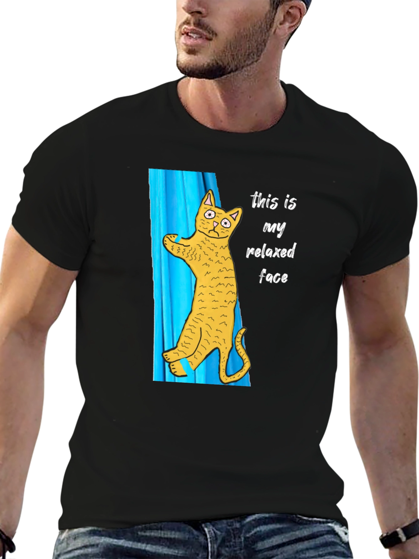Relaxed Cat Face Graphic T-Shirt