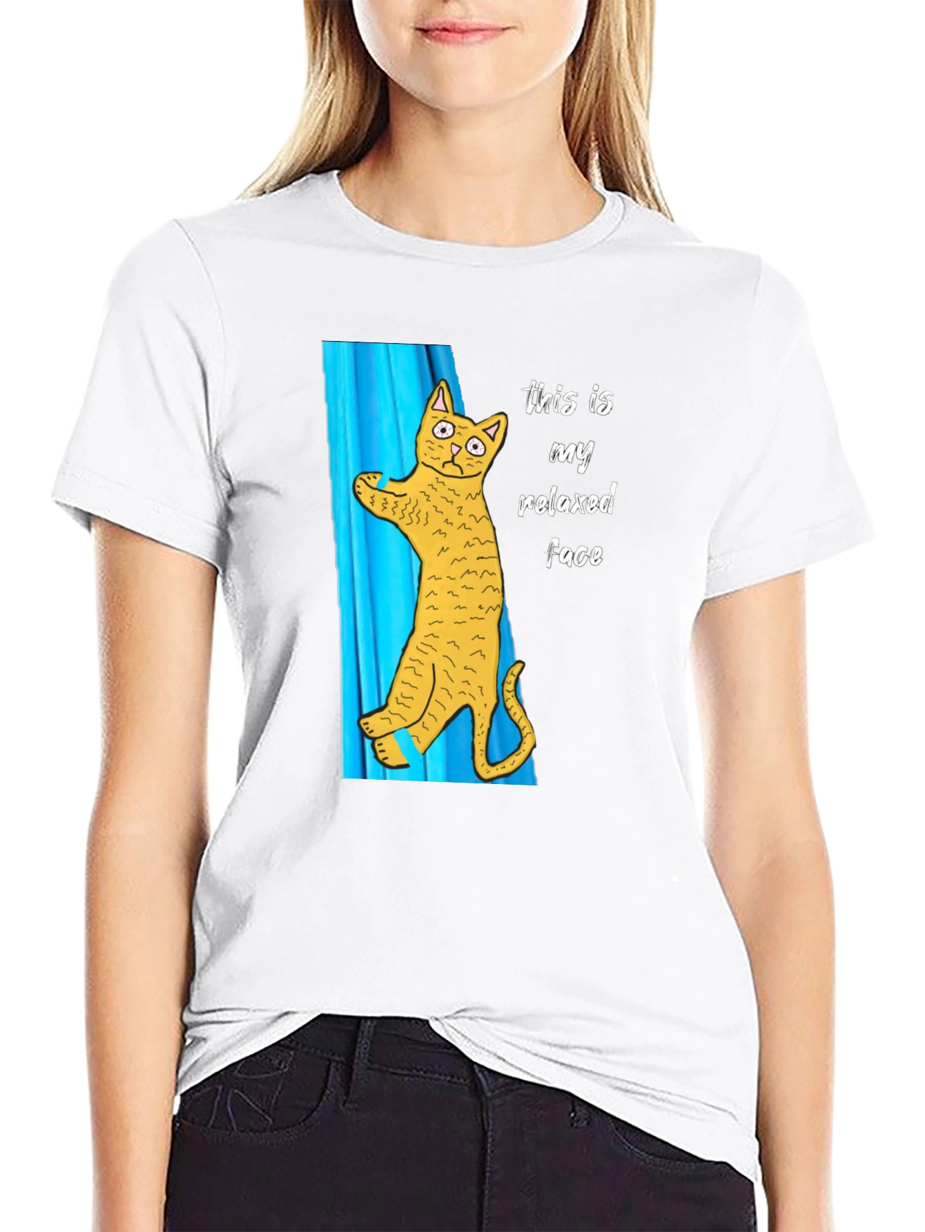 Relaxed Cat Face Graphic T-Shirt