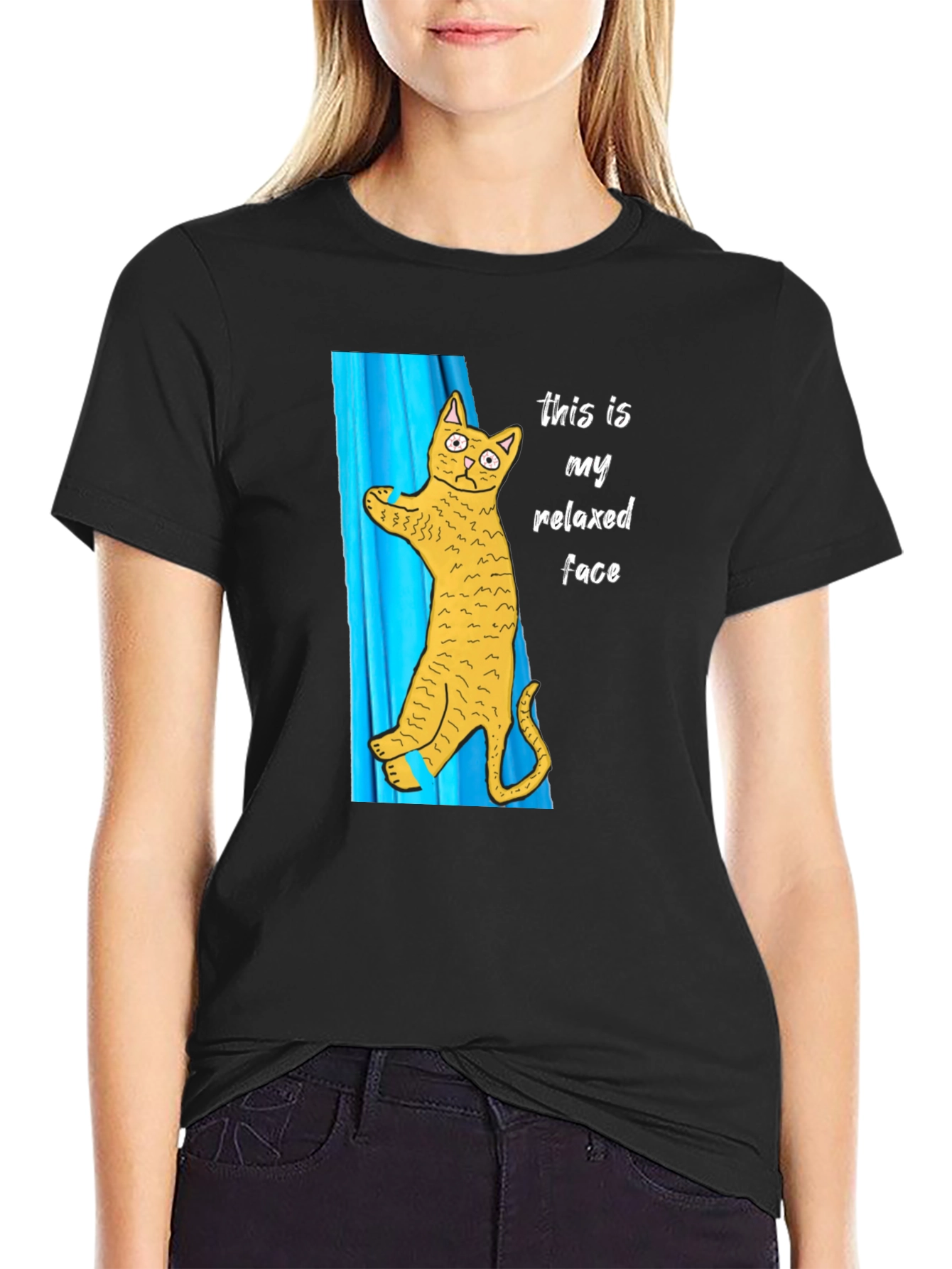 Relaxed Cat Face Graphic T-Shirt