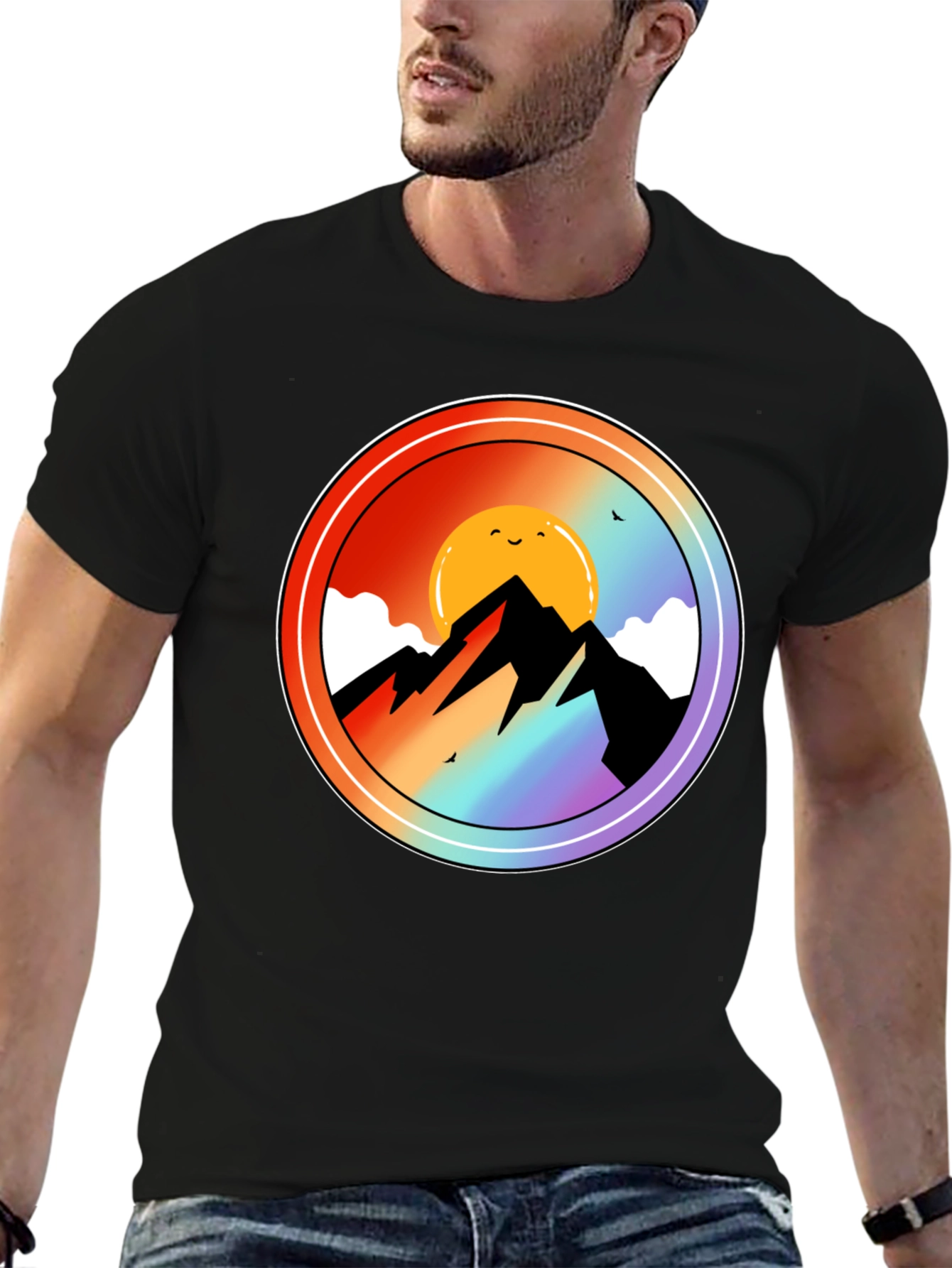 Mountain Sunset Graphic Tee - Black Cotton Blend