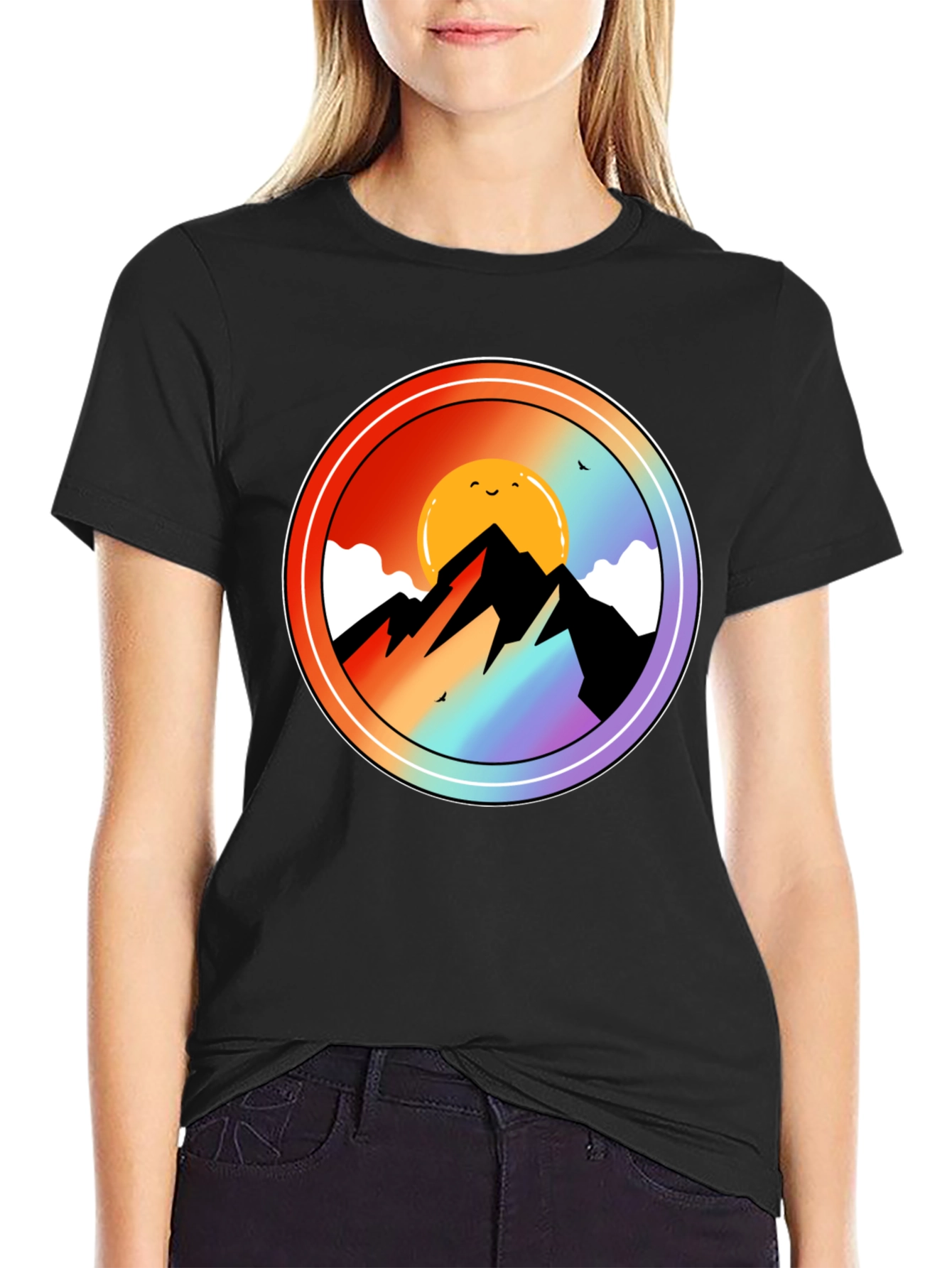 Mountain Sunset Graphic Tee - Black Cotton Blend