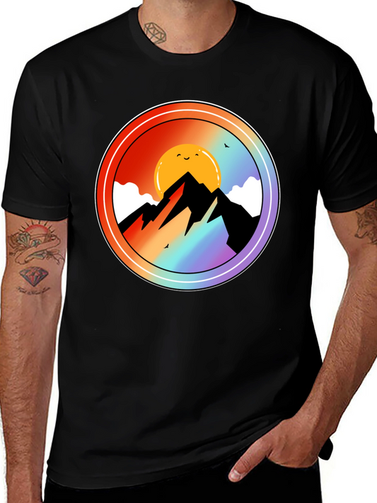 Mountain Sunset Graphic Tee - Black Cotton Blend