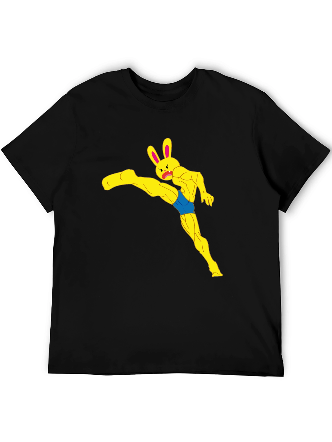 Funny Muscle Bunny Graphic Tee - Black