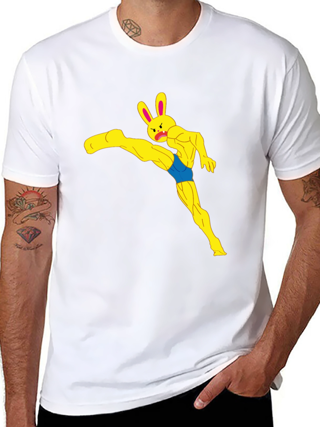 Funny Muscle Bunny Graphic Tee - Black