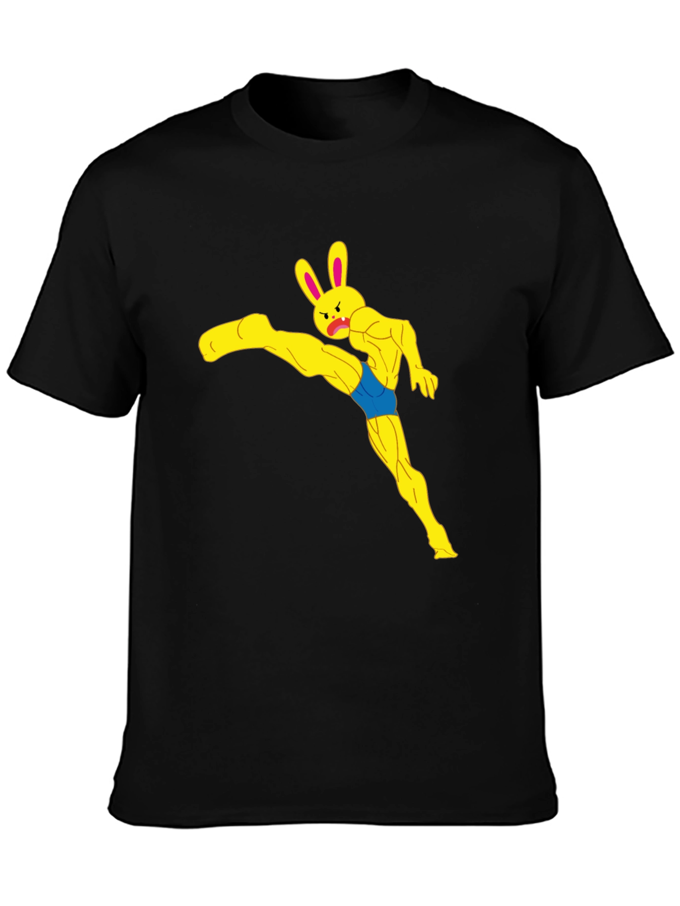 Funny Muscle Bunny Graphic Tee - Black