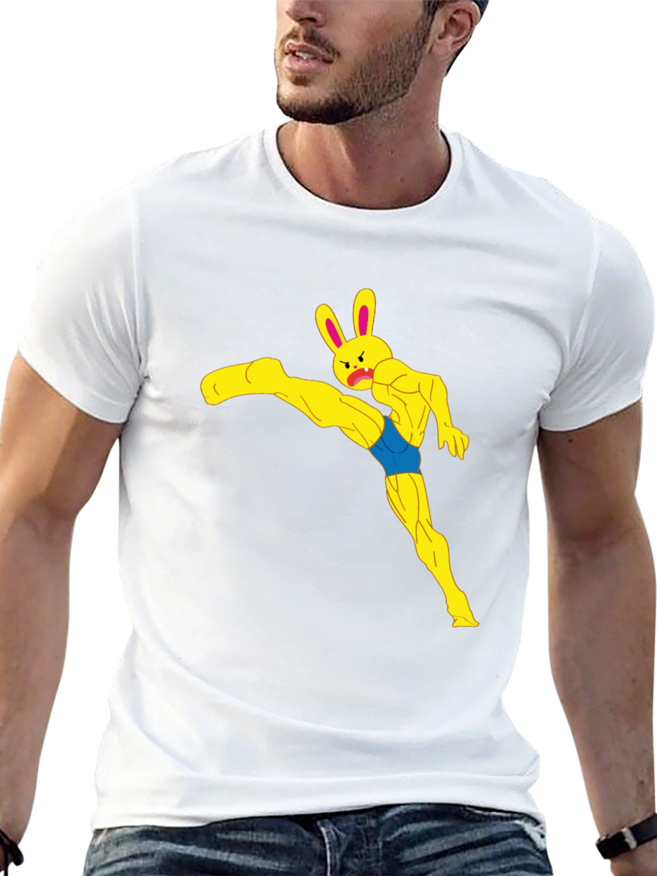 Funny Muscle Bunny Graphic Tee - Black