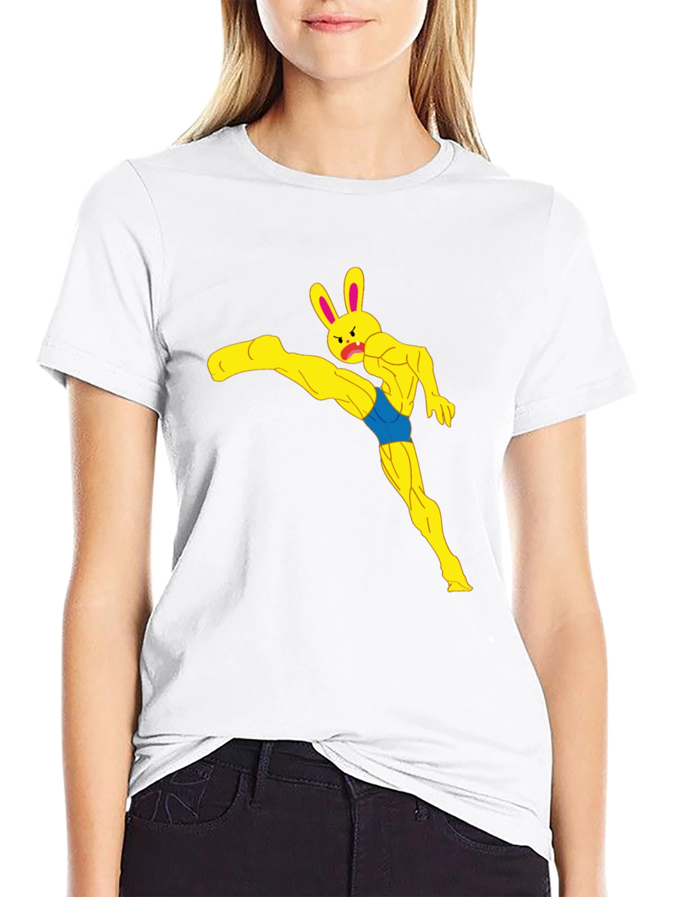 Funny Muscle Bunny Graphic Tee - Black