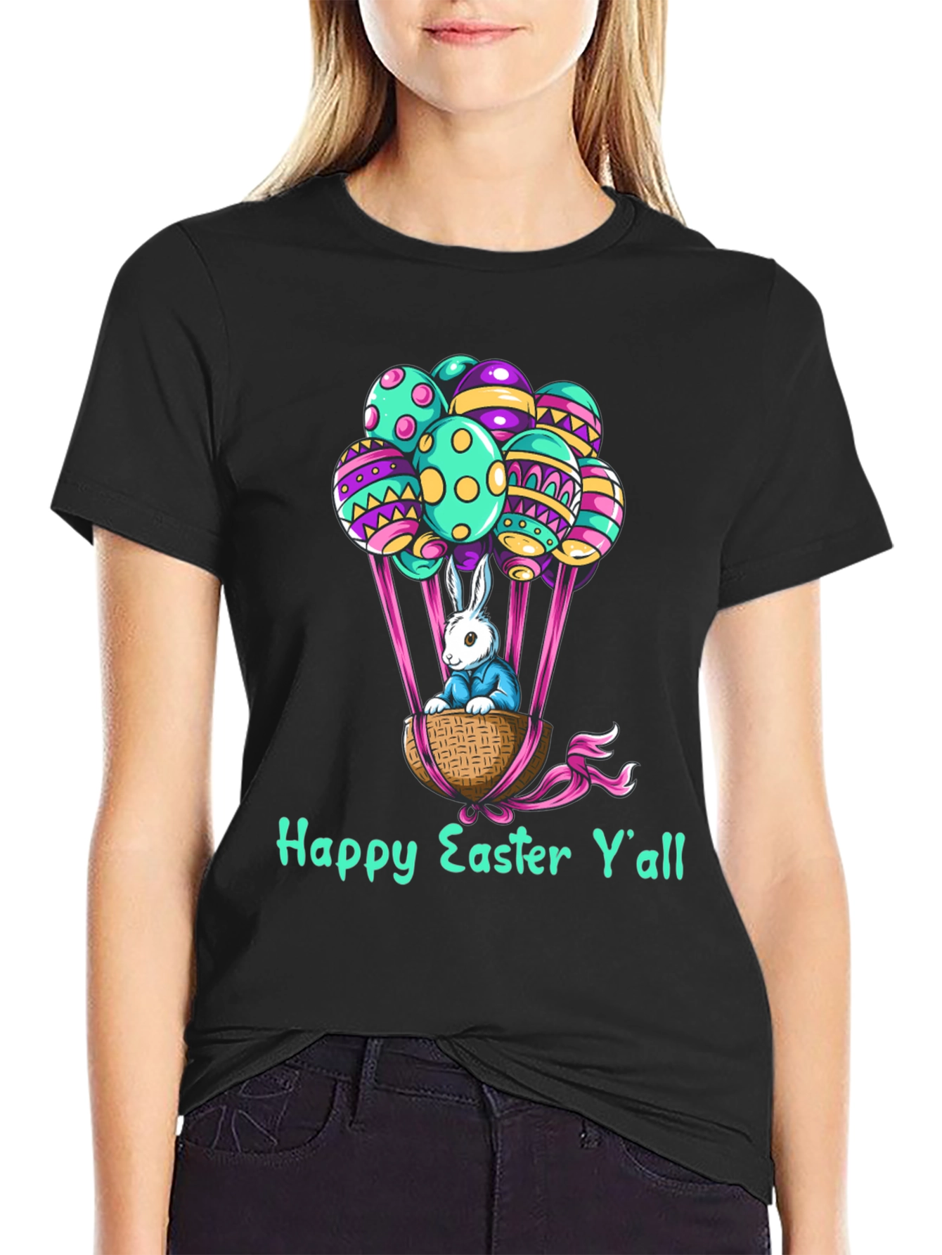 Happy Easter Yall Bunny in Basket Graphic Tee