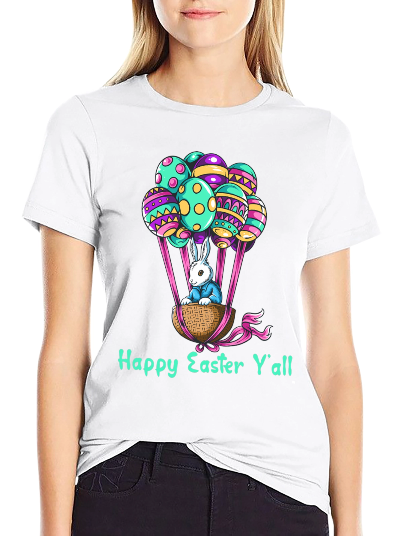 Happy Easter Yall Bunny in Basket Graphic Tee