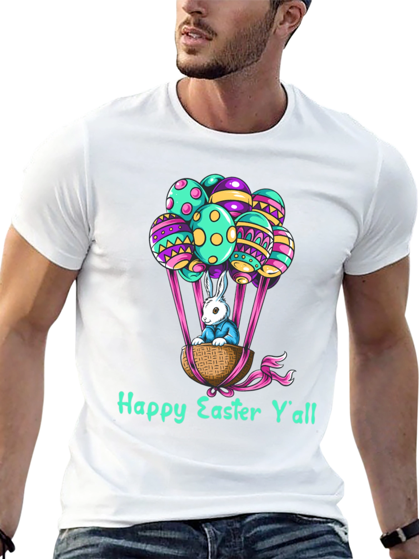 Happy Easter Yall Bunny in Basket Graphic Tee
