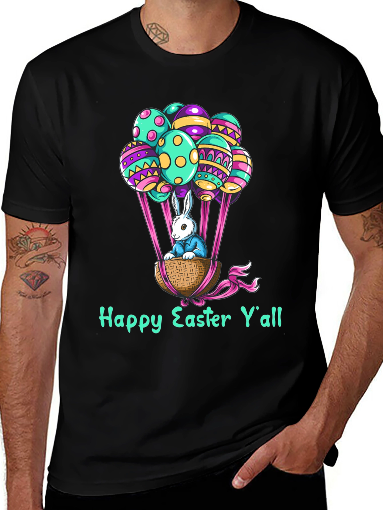 Happy Easter Yall Bunny in Basket Graphic Tee